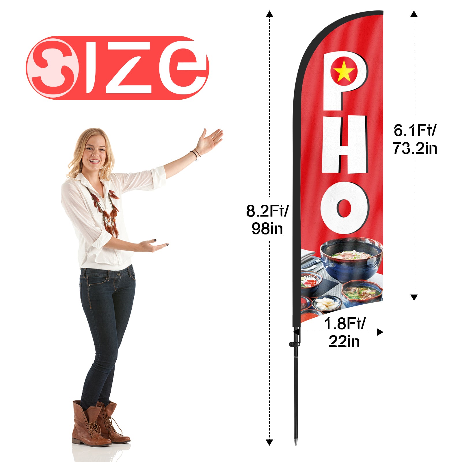 8ft PHO Red Feather Flag with Pole and Stake