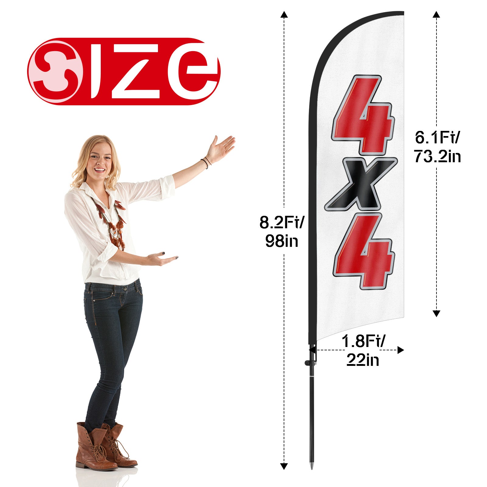 8ft 4X4 Auto Feather Flag with Pole and Stake