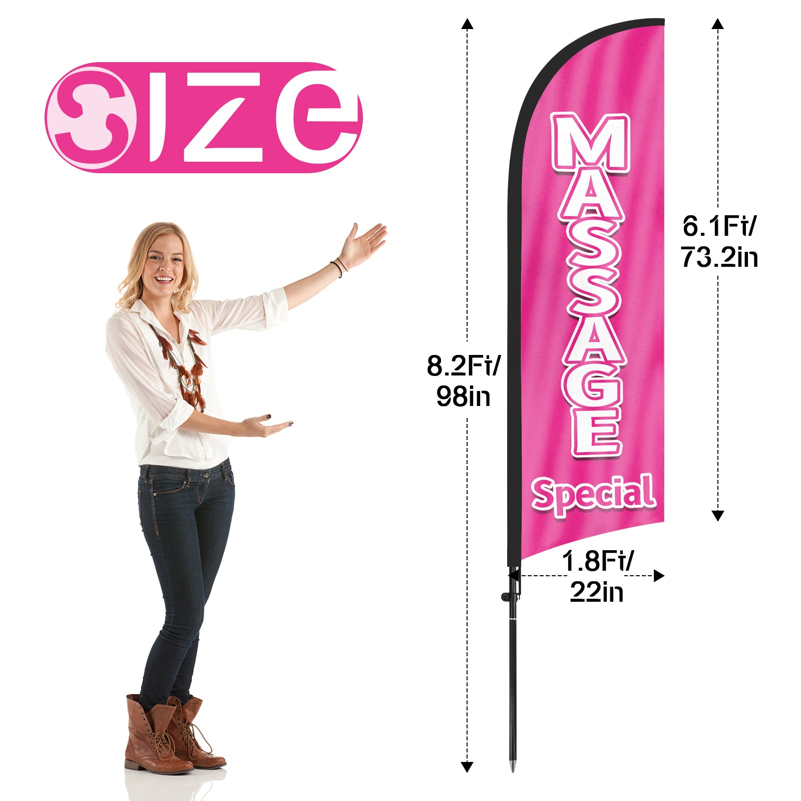 8Ft Massage Special Feather Flag with Pole & Stake