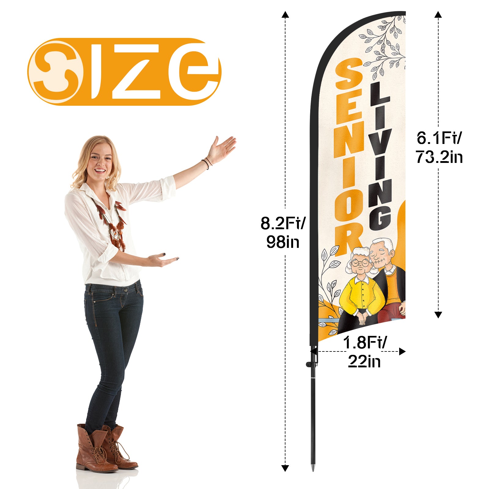 8ft Senior Living White Feather Flag Pole Kit