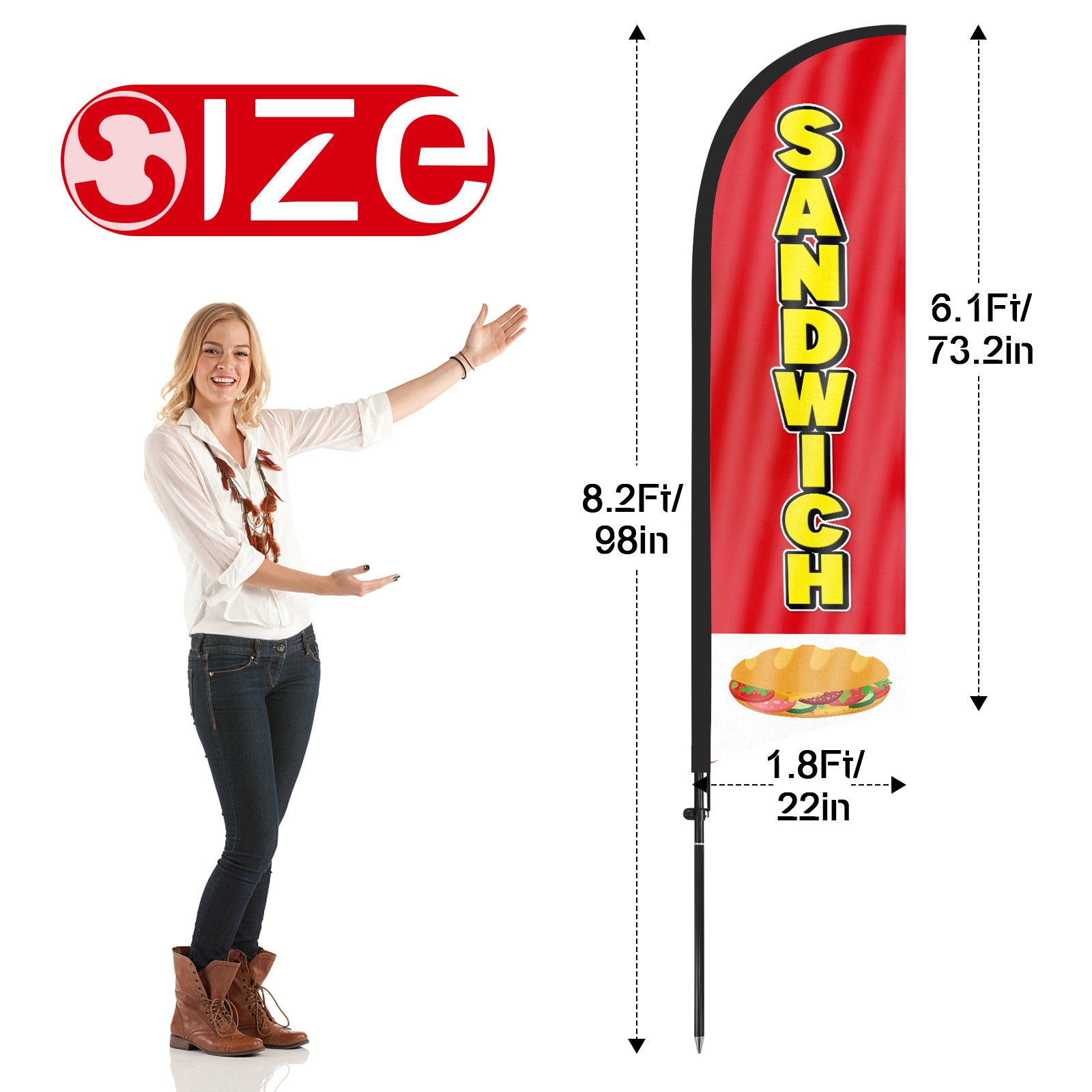 8ft Sandwich Feather Flag with Pole and Stake