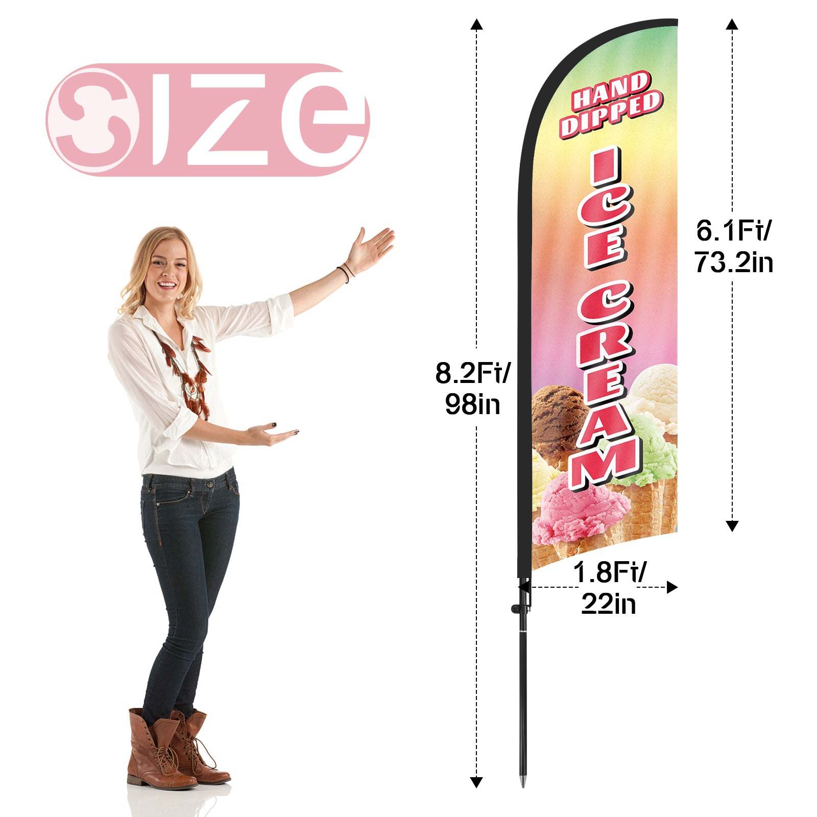 8ft Hand Dipped Ice Cream Feather Flag Kit with Pole and Stake