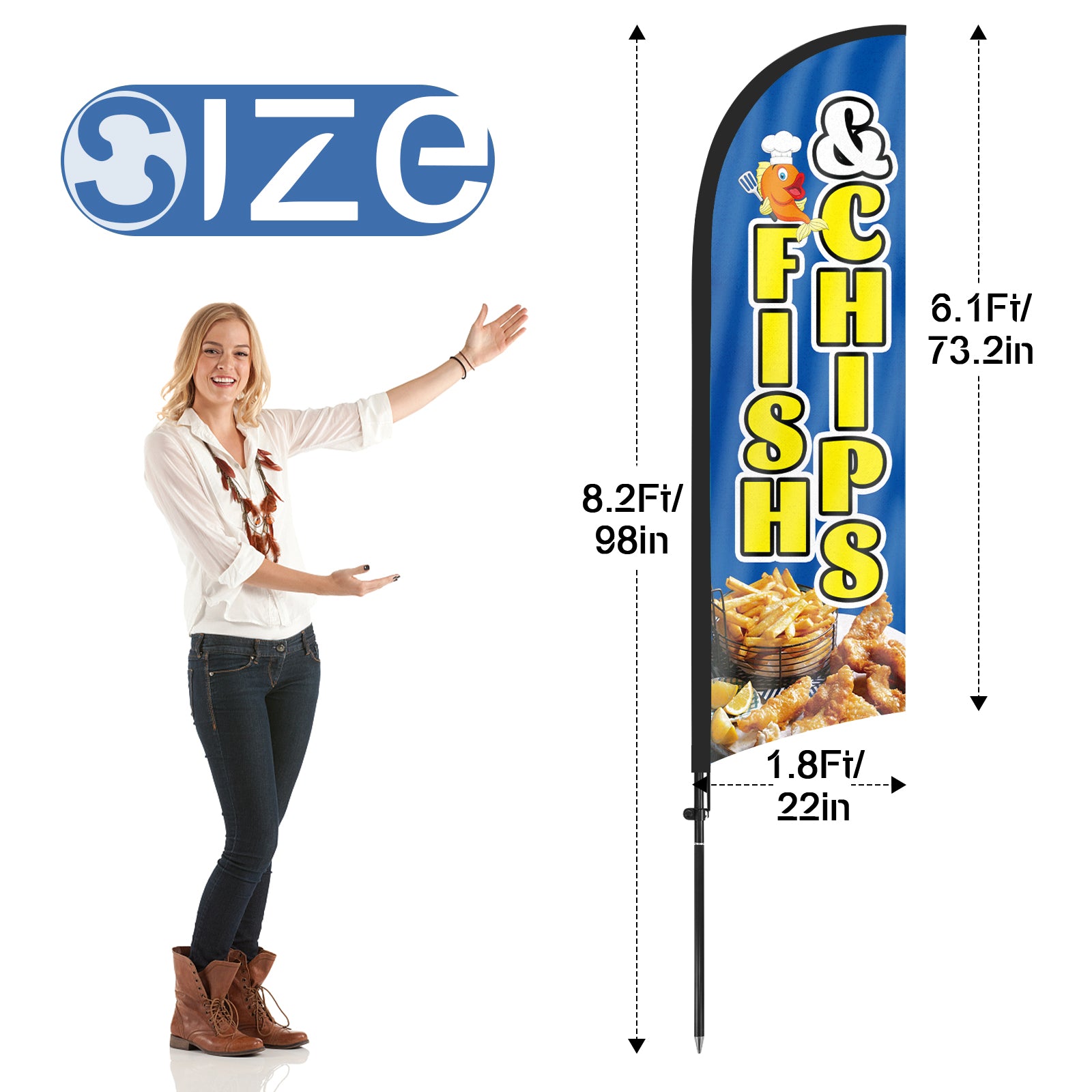 8ft Fish and Chips Feather with Pole and Stake