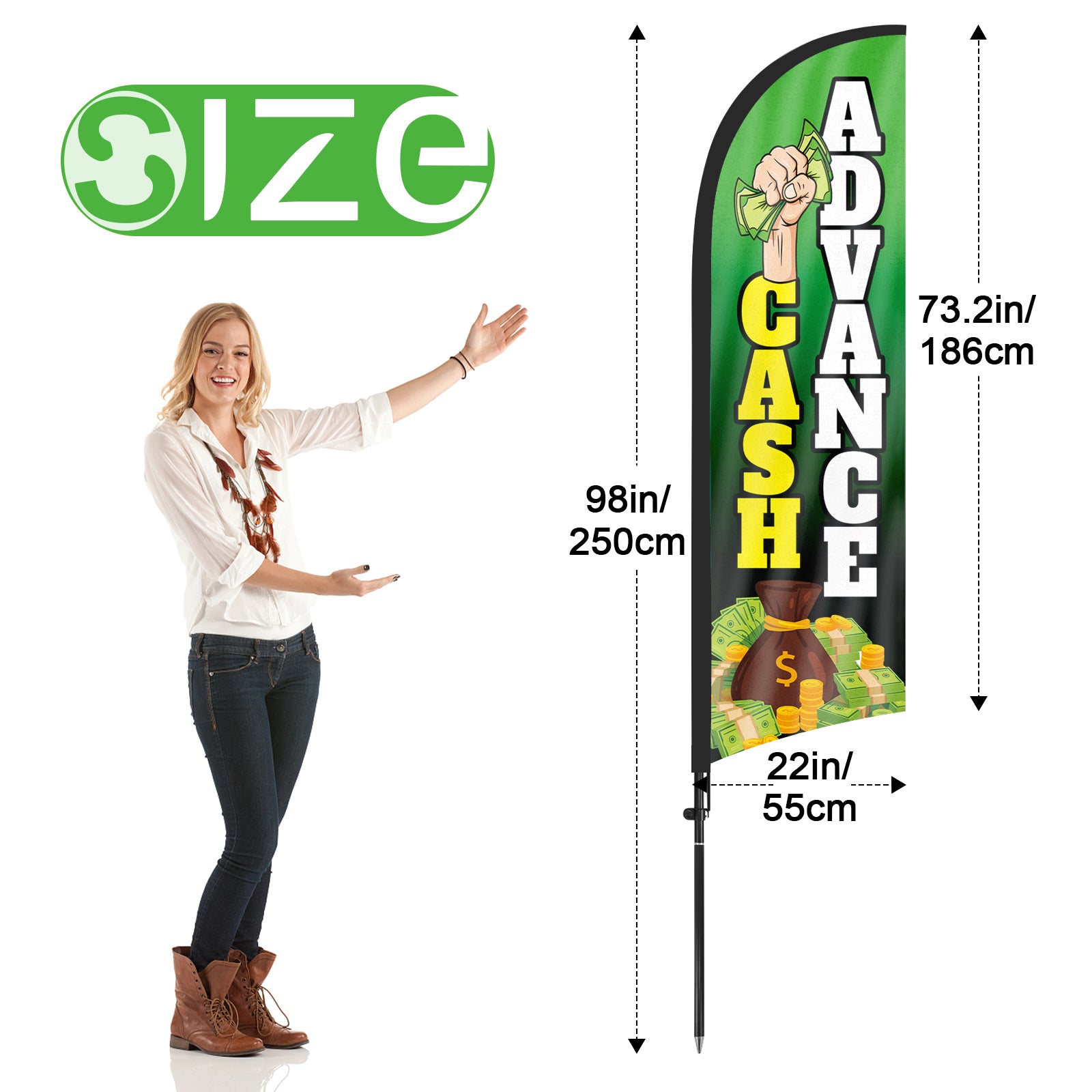 8Ft Cash Advance Feather Flag with Flag Pole and Ground Stake