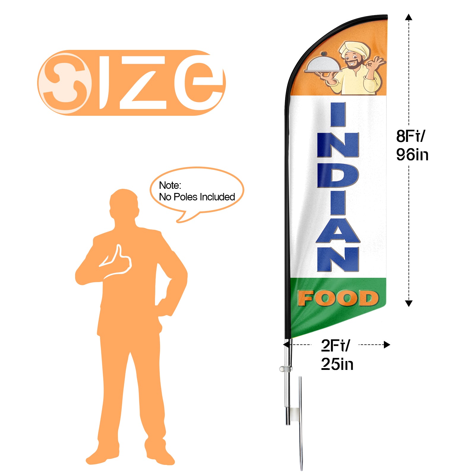 8ft Indian Food Feather Flag-Promote Your Indian Food Business!（Flagpole Not Included）