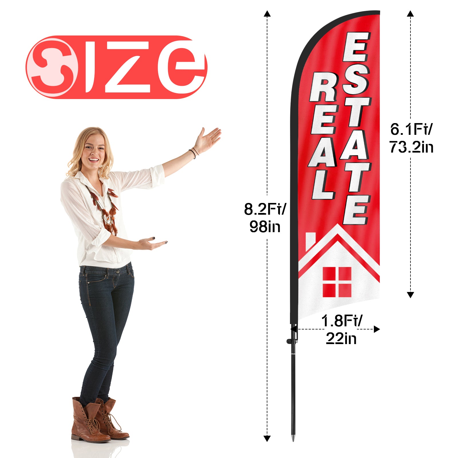 8Ft Real Estate Pink Flag with Pole Kit and Ground stake