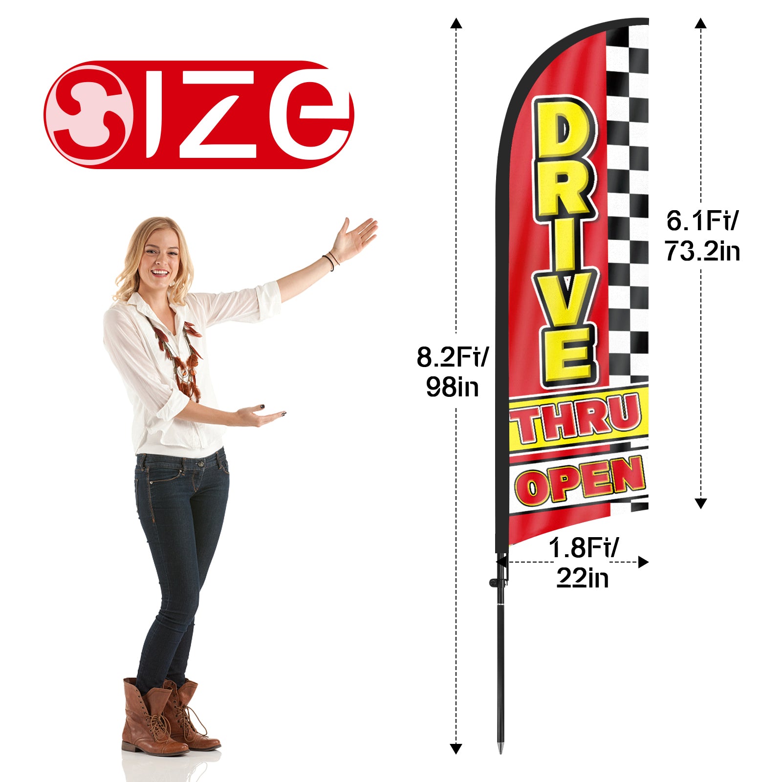 8ft Drive-in Open Restaurant Feather Flag with Pole and Stake