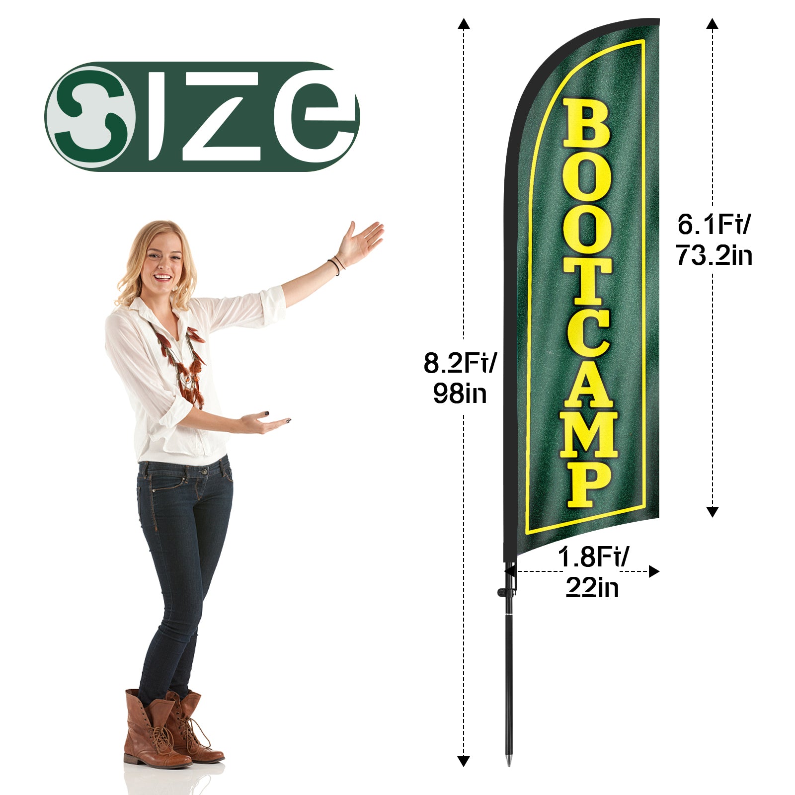 8Ft Bootcamp Feather Flag with Pole & Stake
