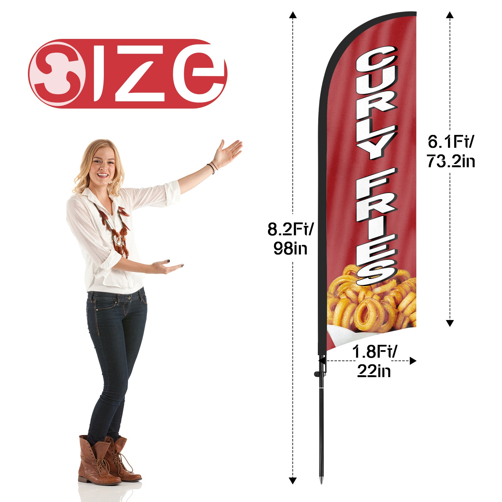 8Ft Curly Fries Feather Flag with Pole Kit