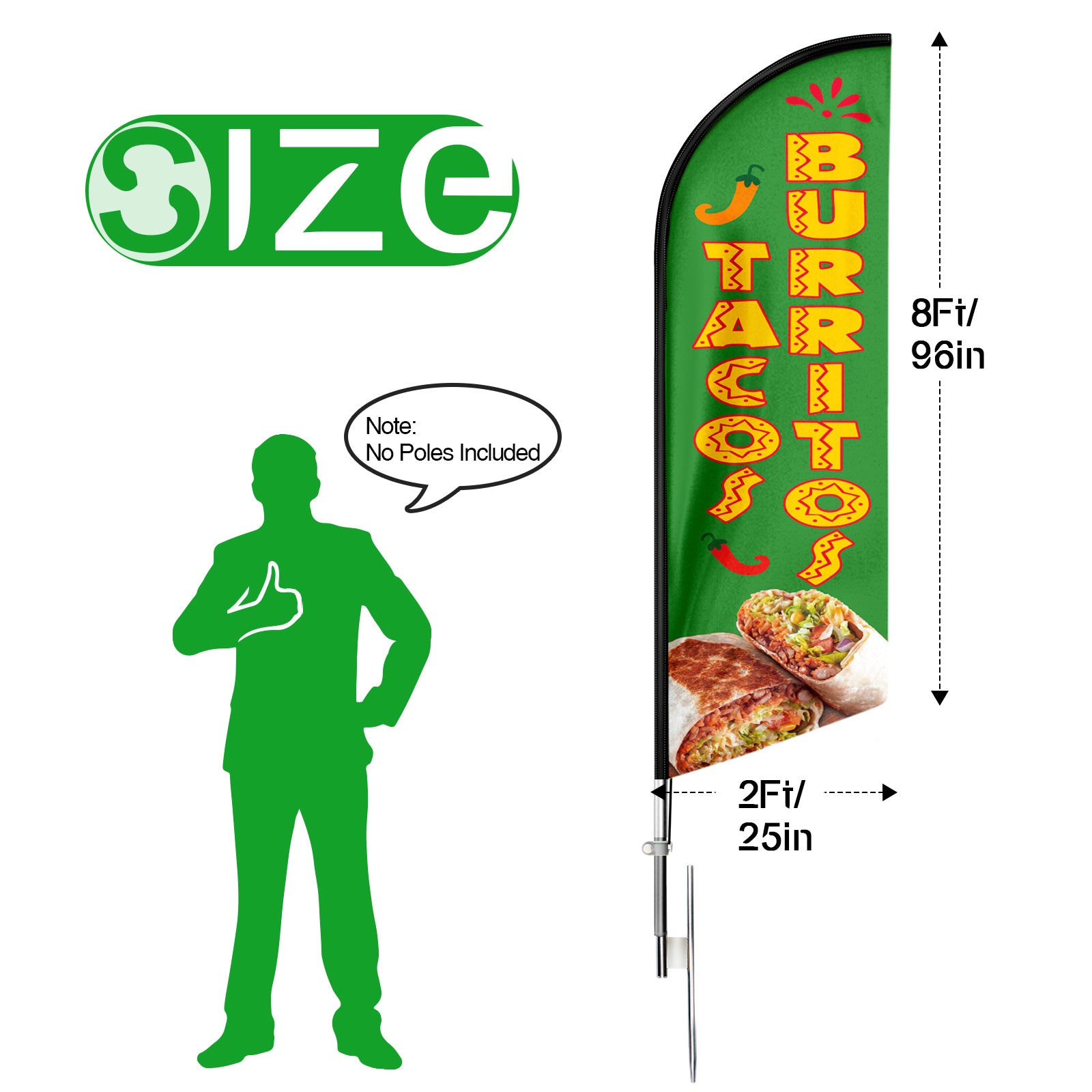 8ft Tacos Burritos Feather Flag!（Flagpole Not Included）