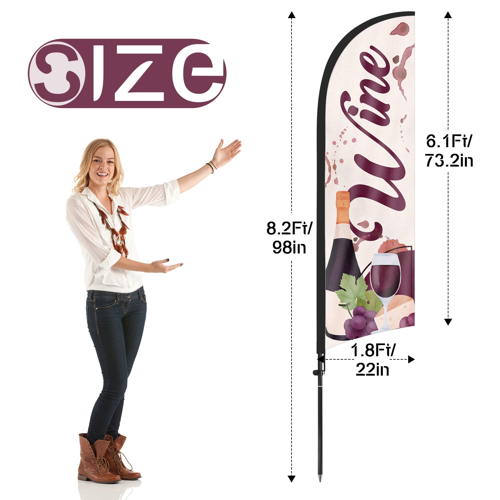 8ft Wine Feather Flag with Pole and Stake