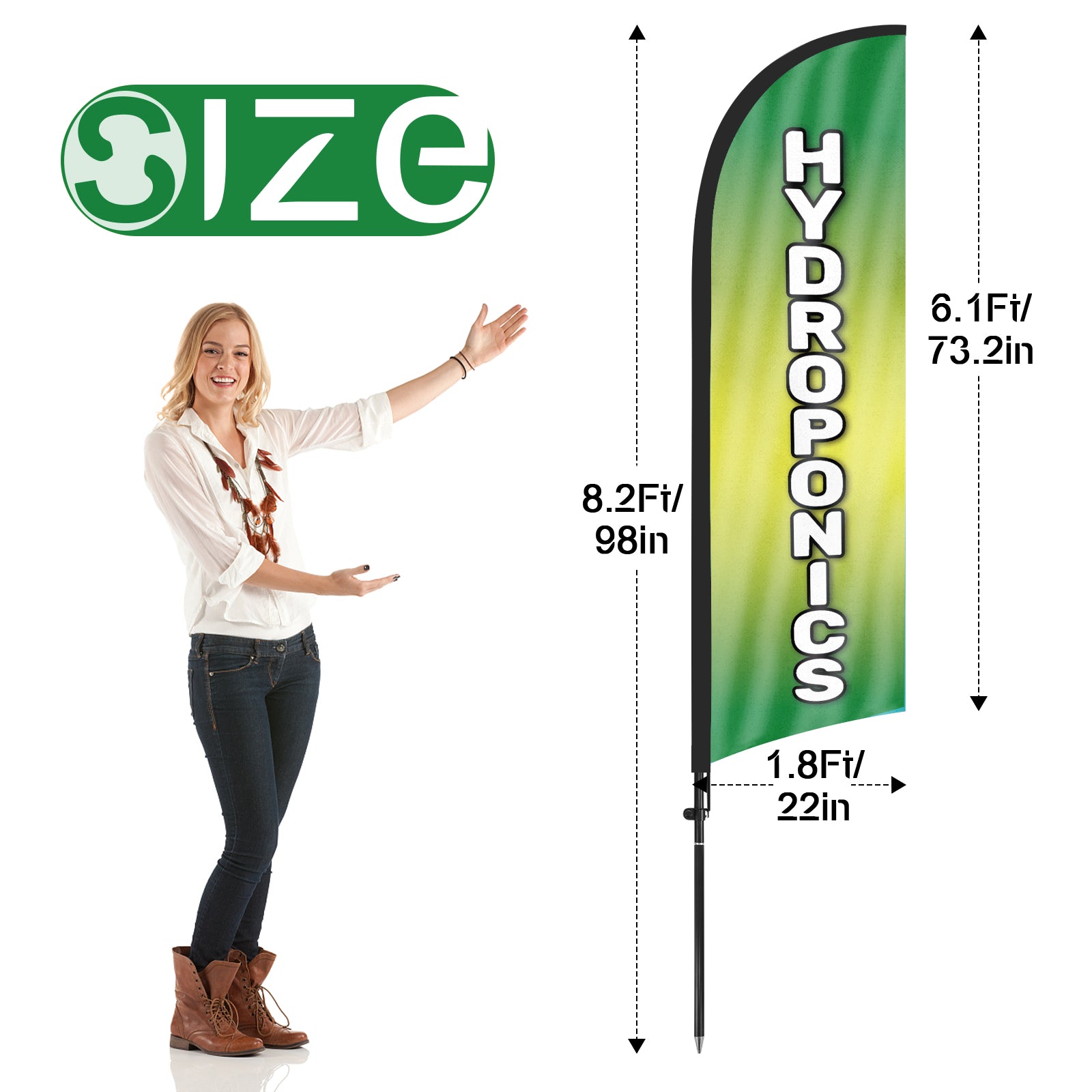 8Ft Hydroponics Feather Flag with Pole & Stake