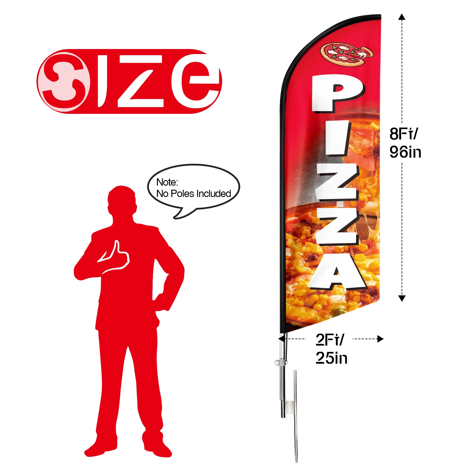 Pizza Sign-8ft Pizza Red Feather Flag!（Flagpole Not Included）