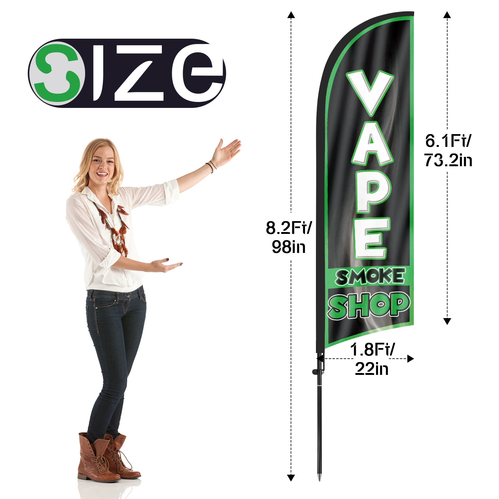 8ft Vape Smoke Shop Green Feather Flag Pole Kit