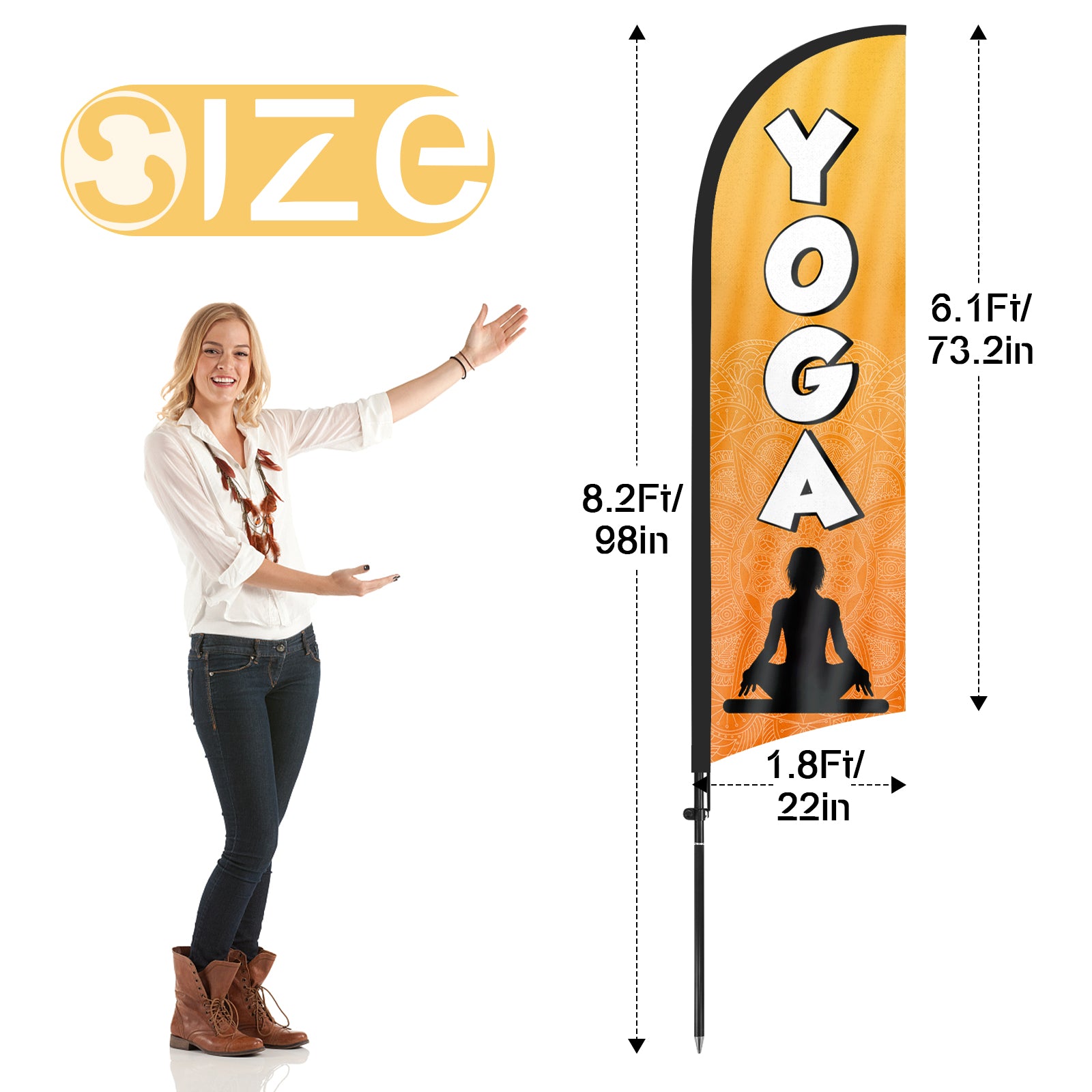 8ft Yoga Yellow Feather Flag with Pole and Stake