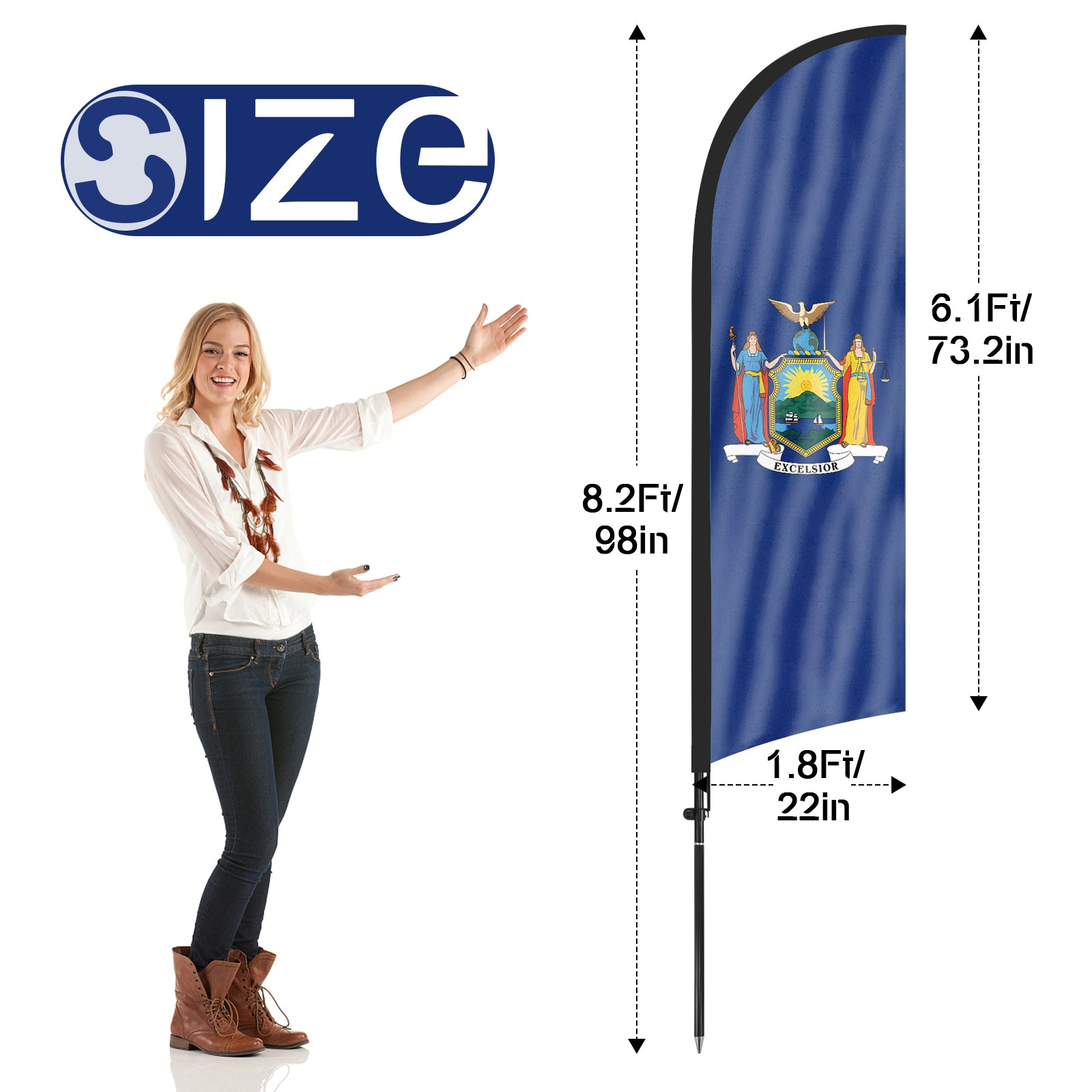 8Ft New York Feather Flag with Pole & Stake