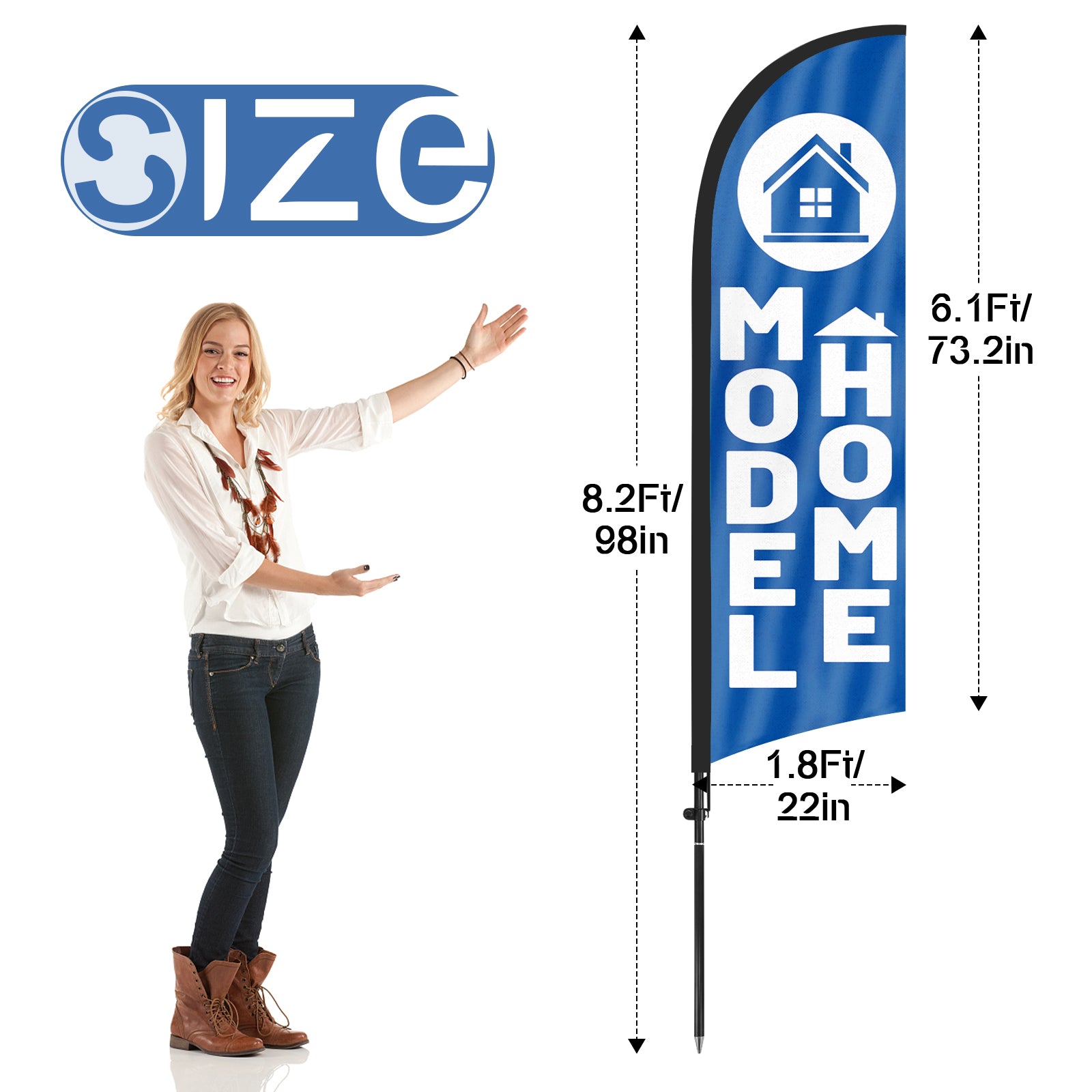 8FT Model Home Blue Feather Flag With Flag Pole and Ground Stake