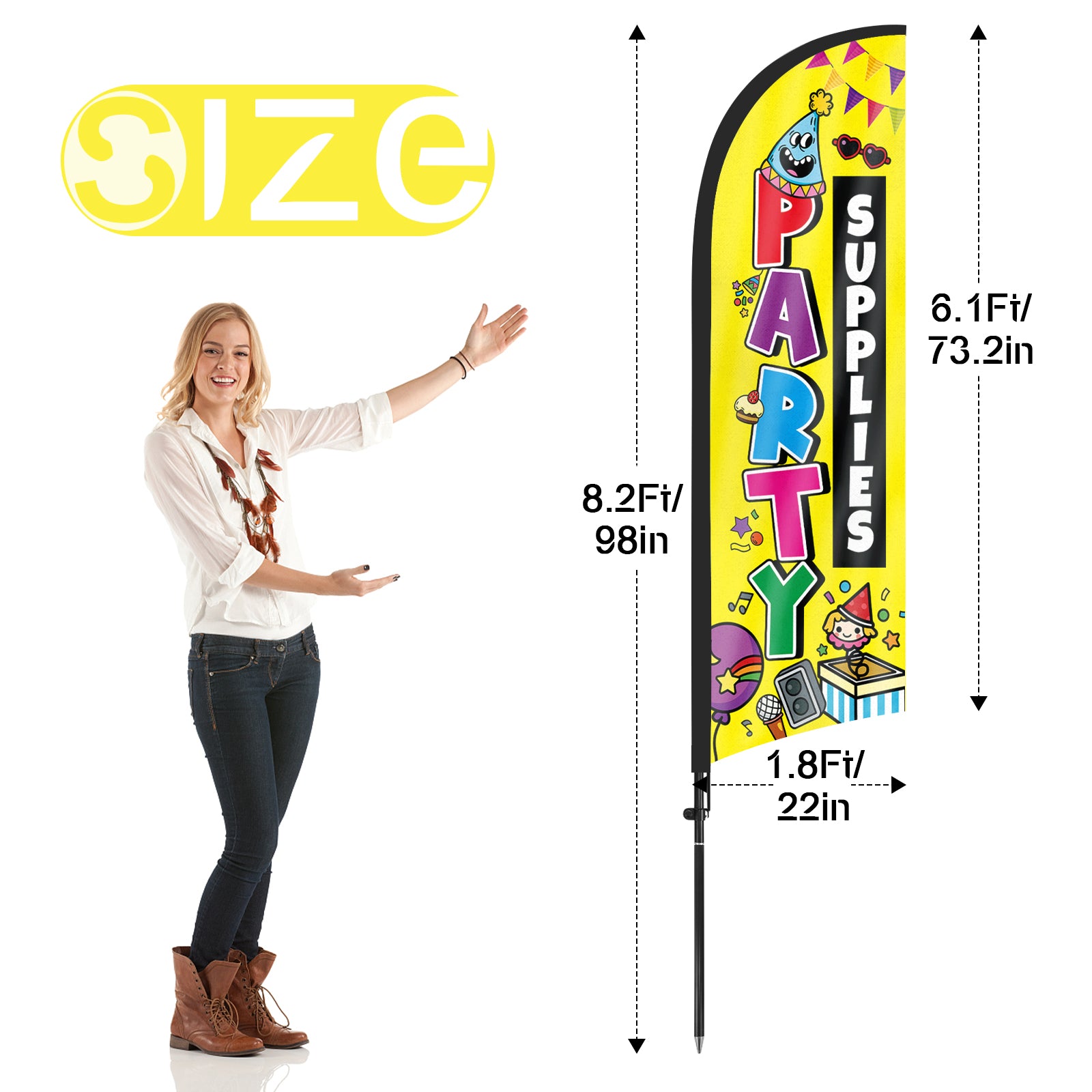 8ft Party Supplies Yellow Feather Flag with Pole and Stake