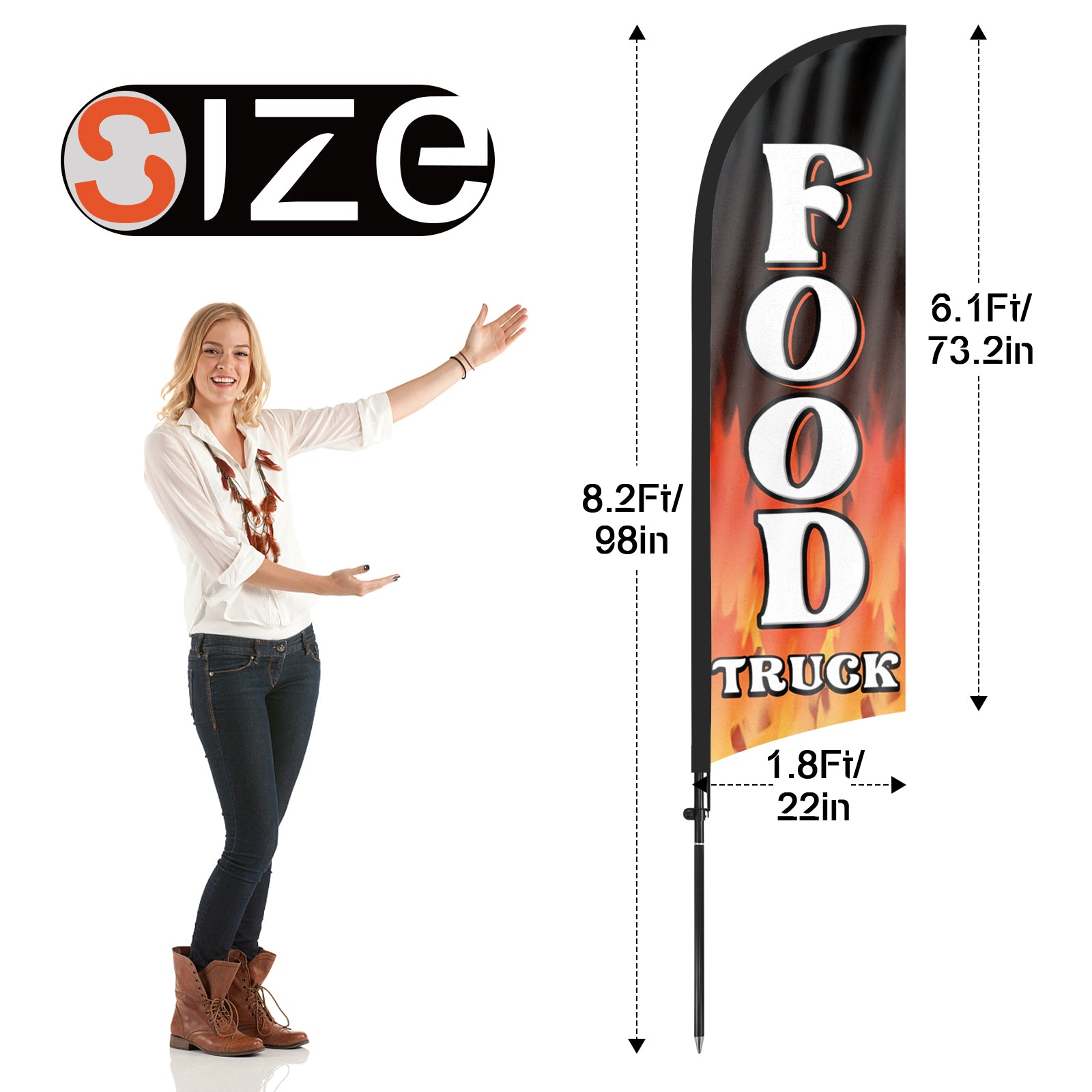 Food Signs Flag Kit-8ft Food Truck Feather Flag Kit with Pole and Stake