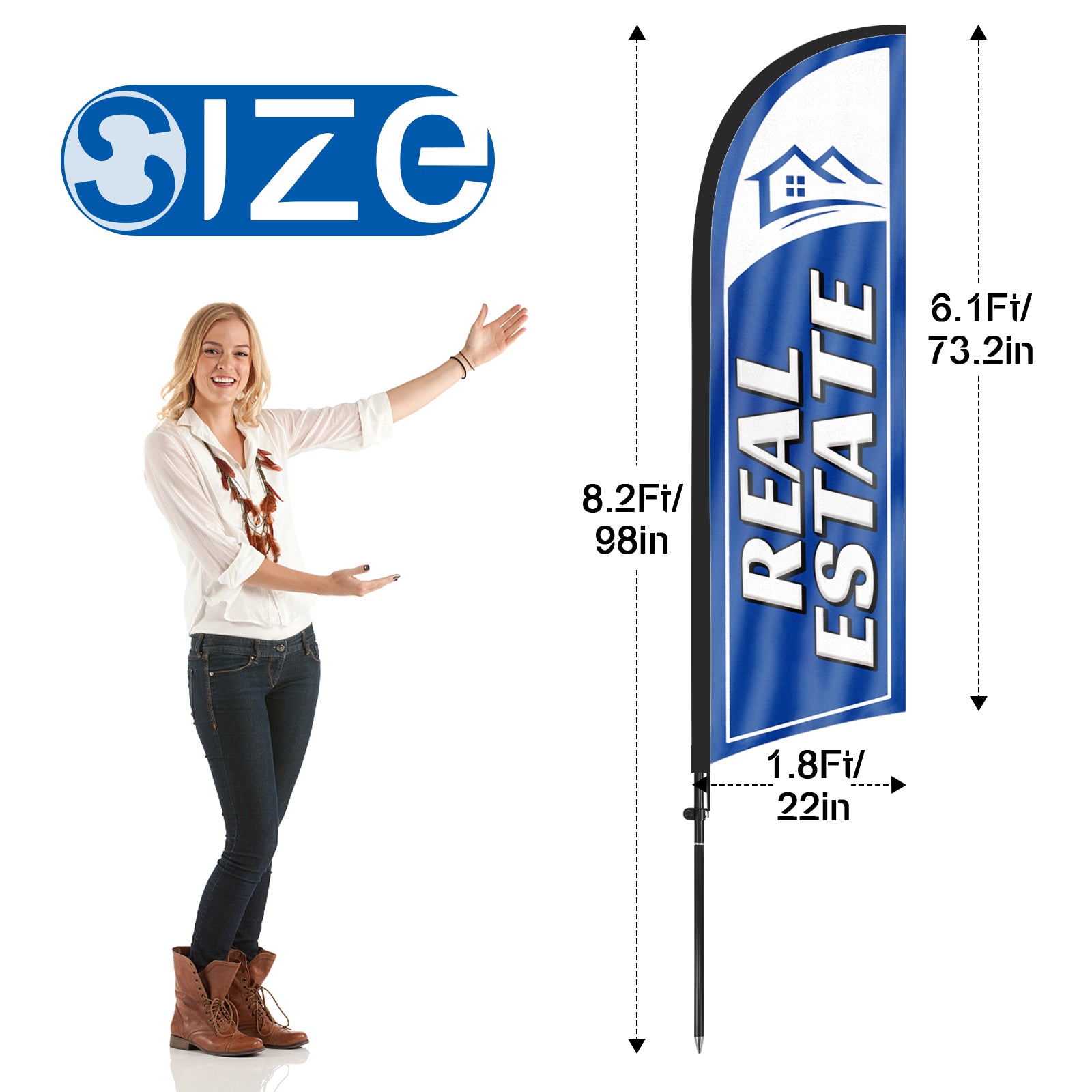 8Ft Real Estate Flag with Pole Kit and Ground stake