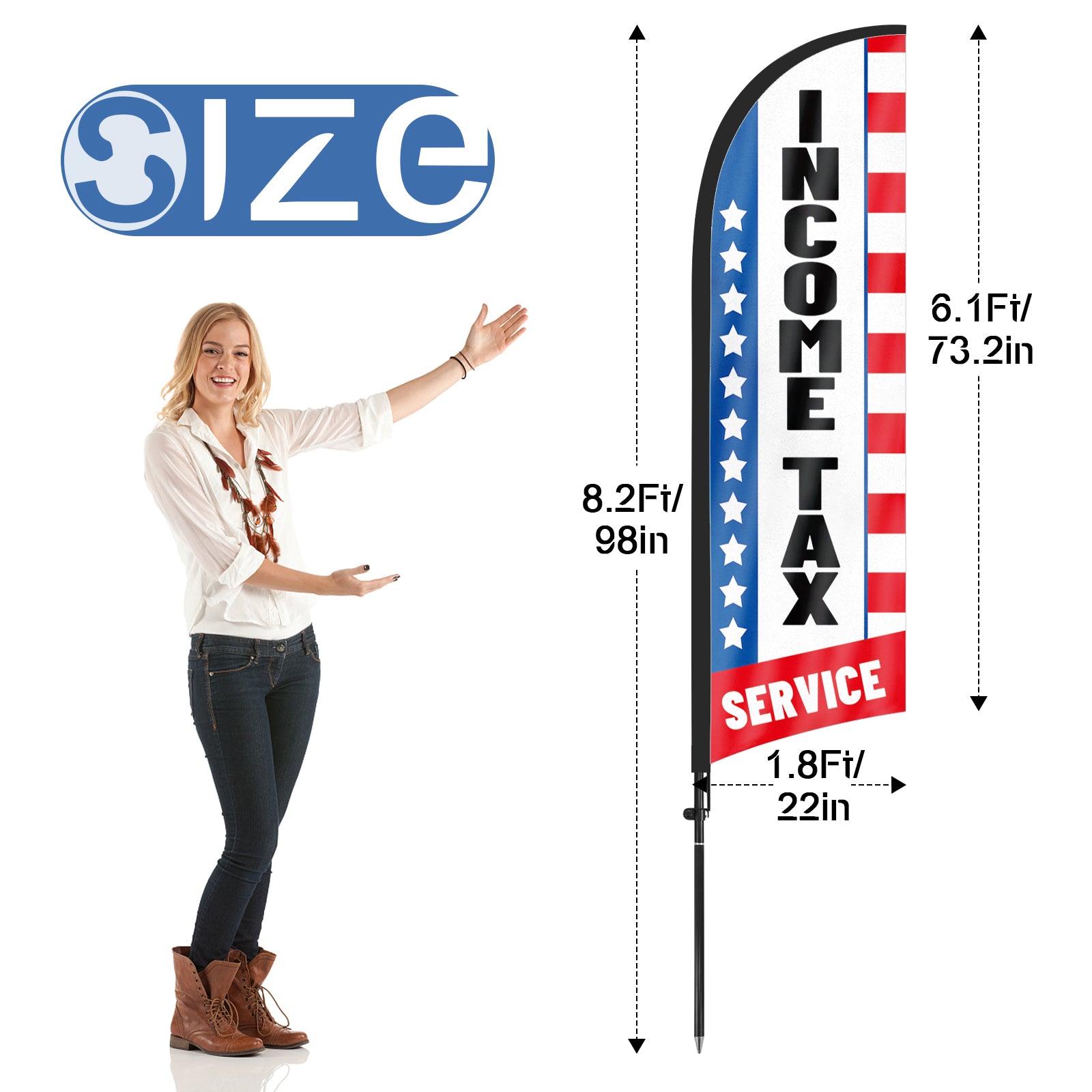 8ft Income Tax Service Feather Flag with Pole and Stake