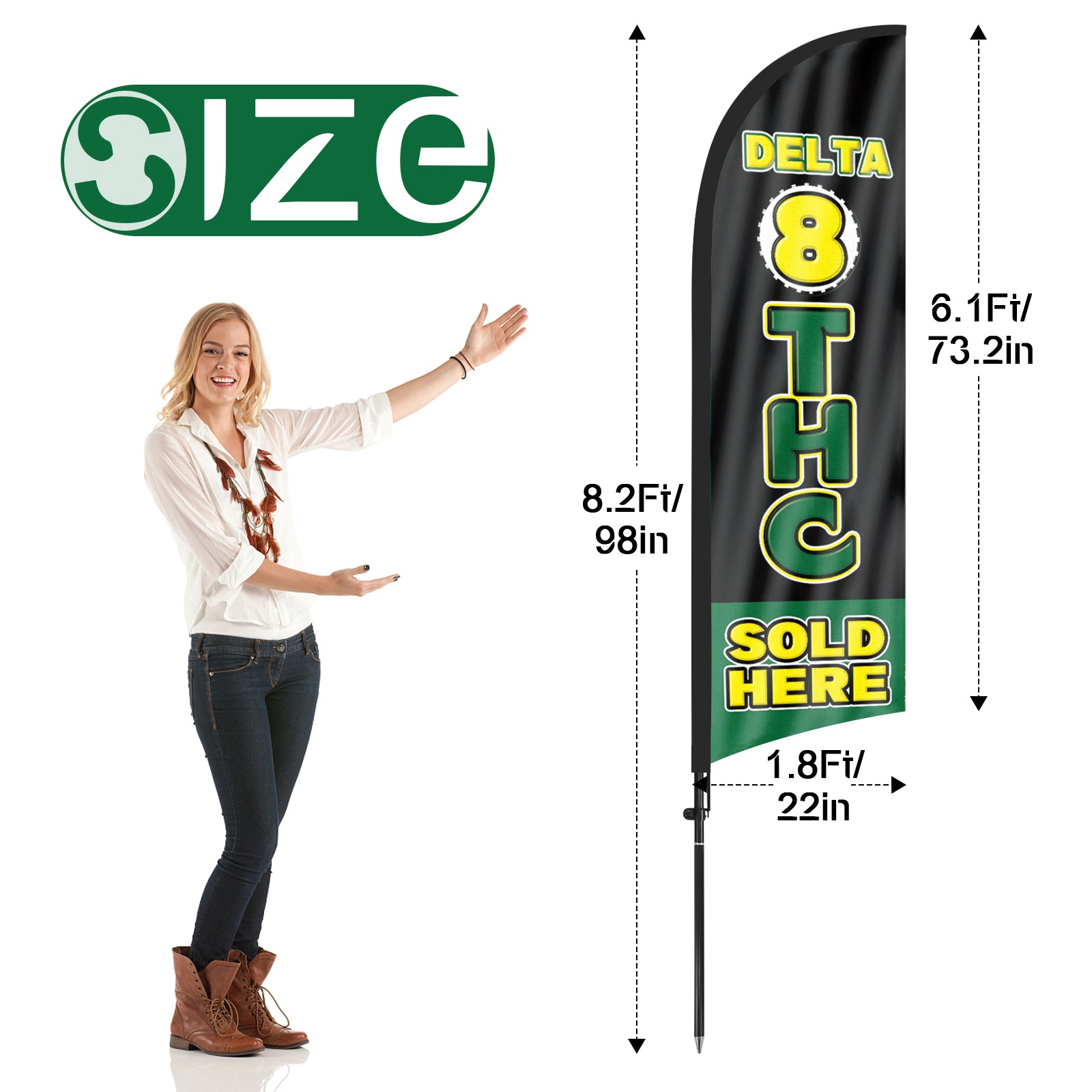 8Ft Delta 8 THC Sold Here Feather Flag with Pole & Stake