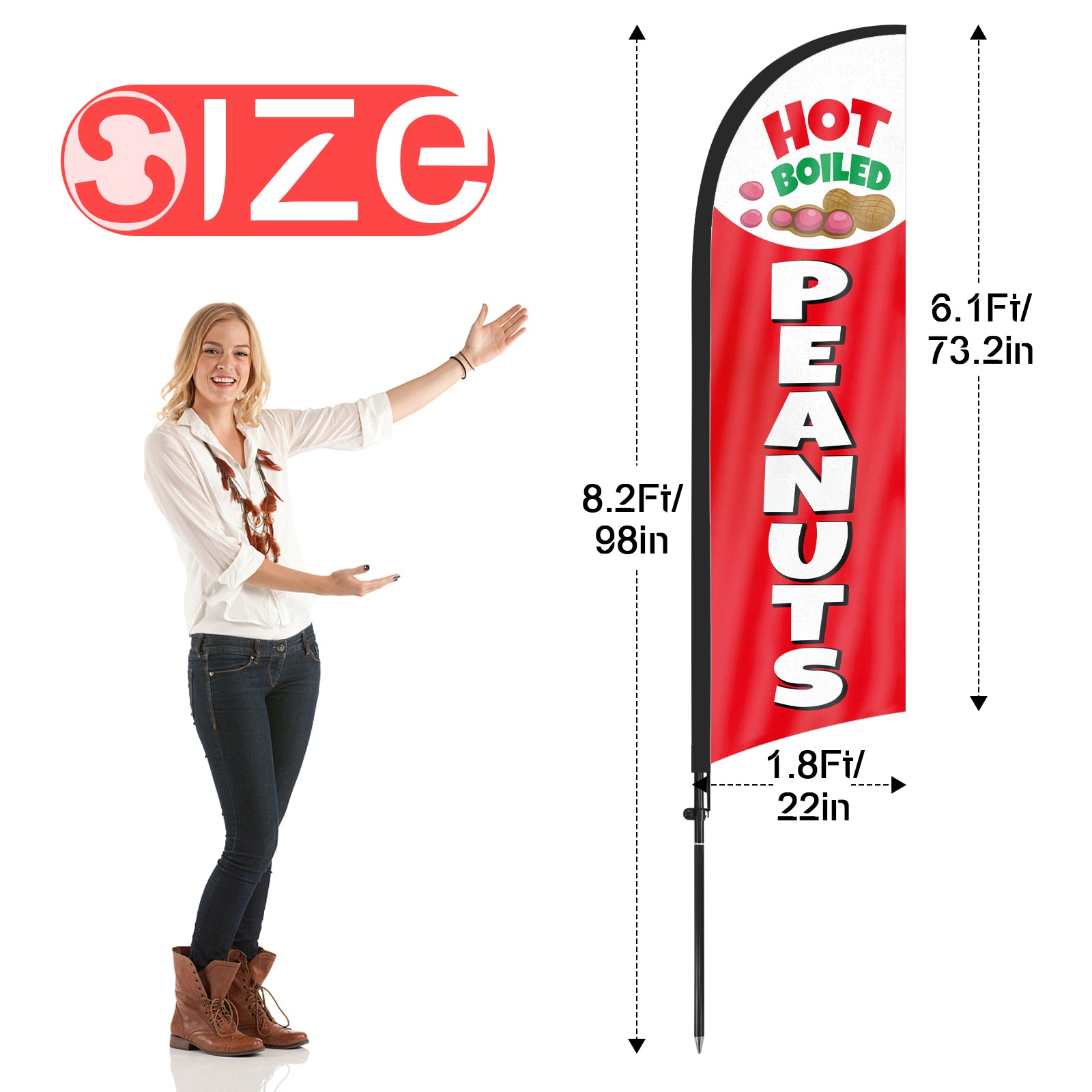 8ft Hot Boiled Peanuts Feather Flag with Pole and Stake