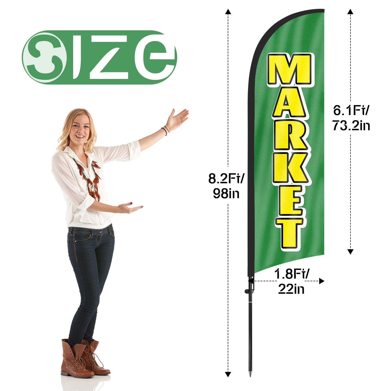 8ft Market Green Feather Flag with Pole and Stake