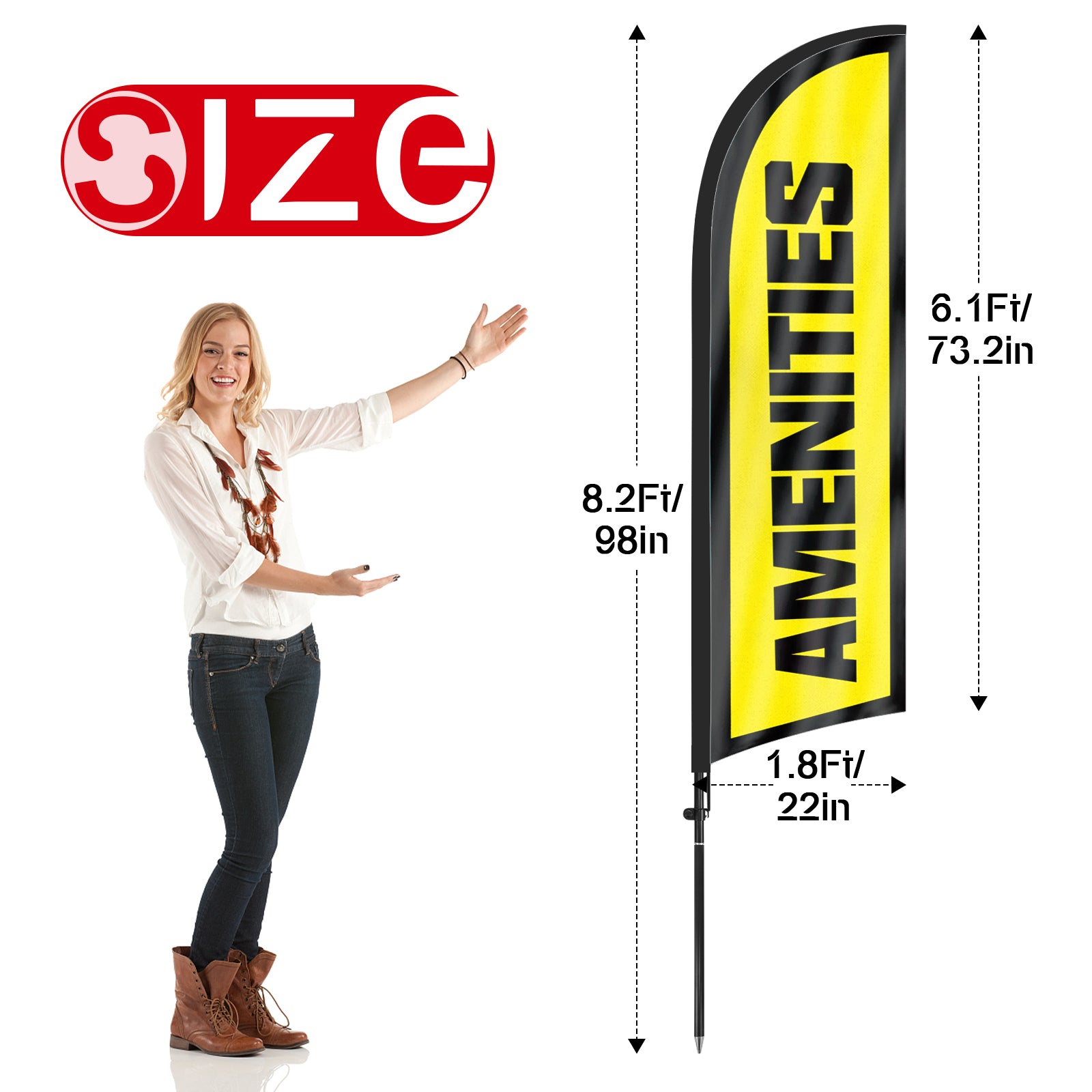 8ft Amenities Feather Flag with Pole and Stake