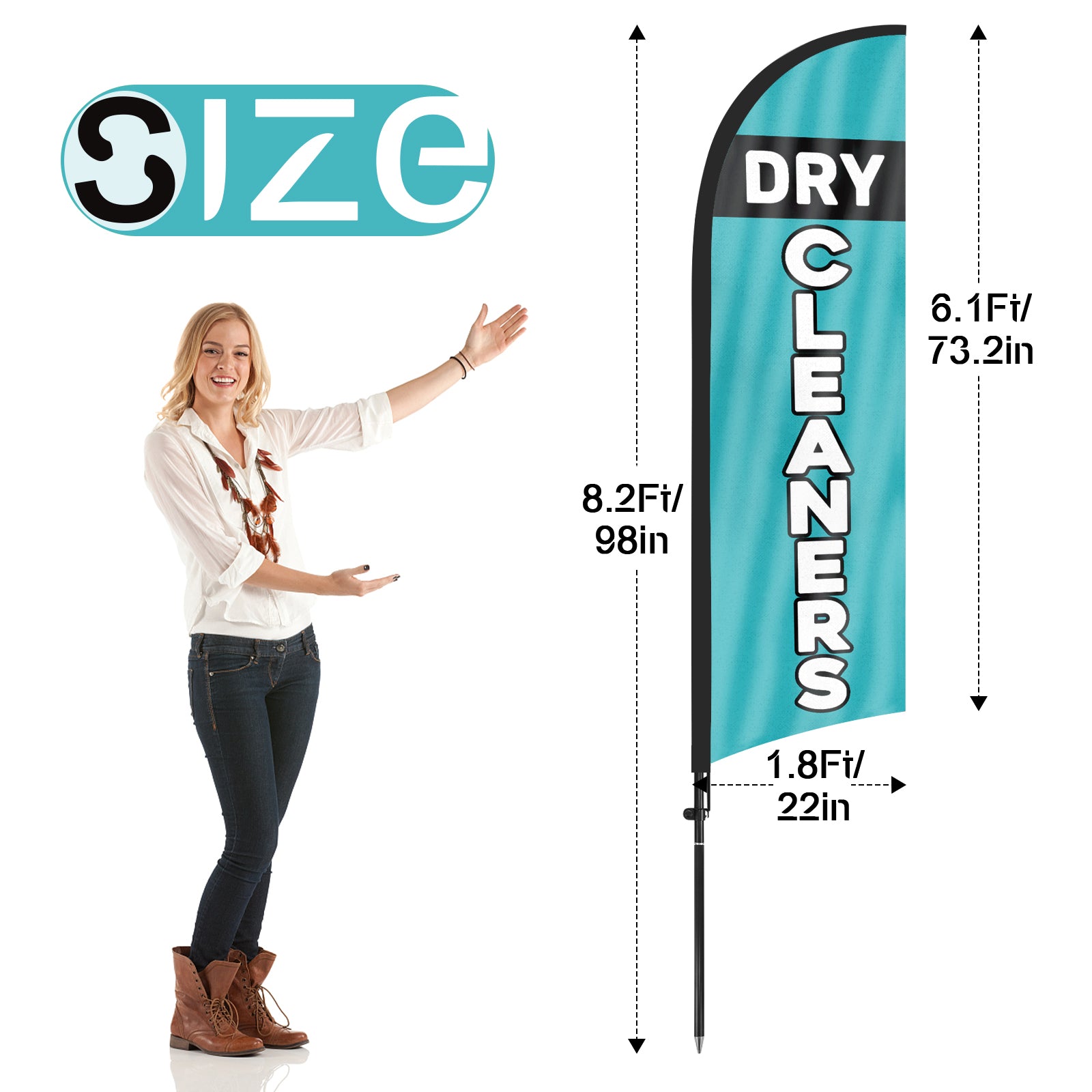 8Ft Dry Cleaners Feather Flag with Pole & Stake