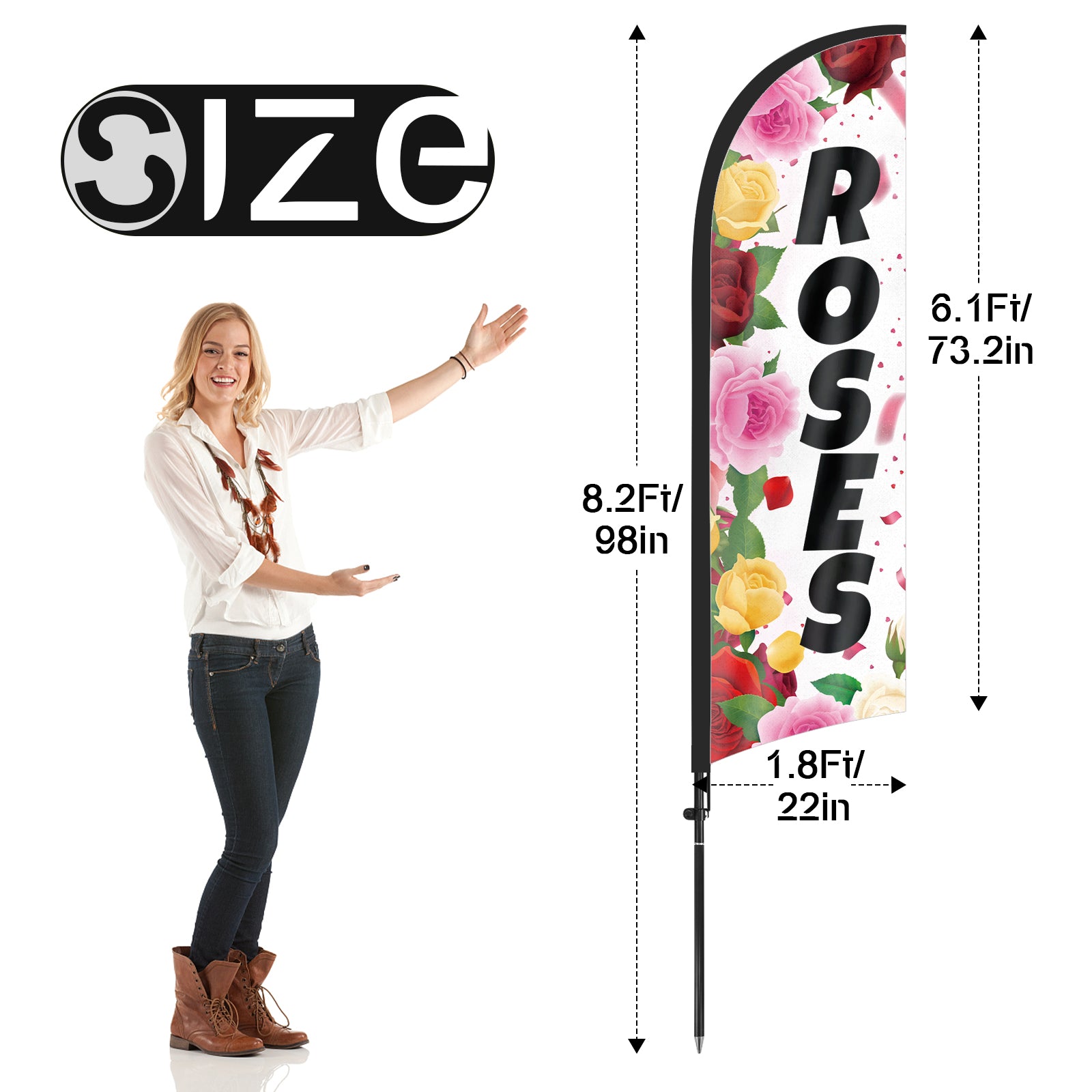 8FT Roses White Feather Flag Pole Kit