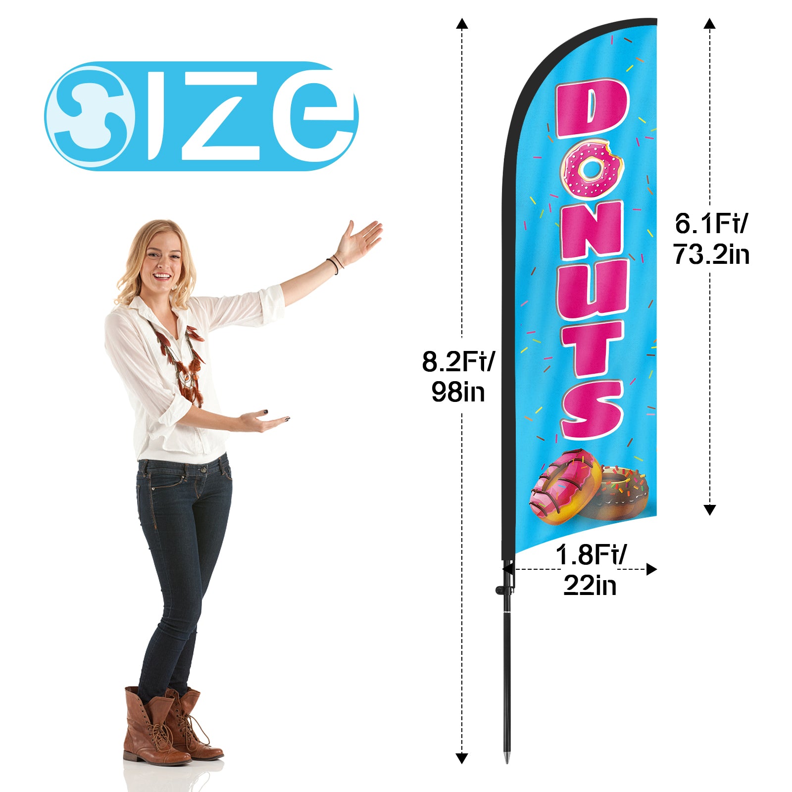 8Ft Donuts Blue Feather Flag Pole Kit