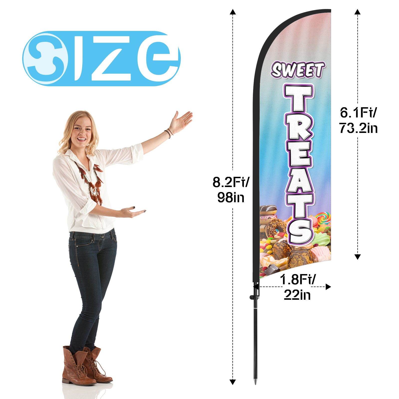 8ft Sweet Treats 01 Feather Flag with Pole and Stake