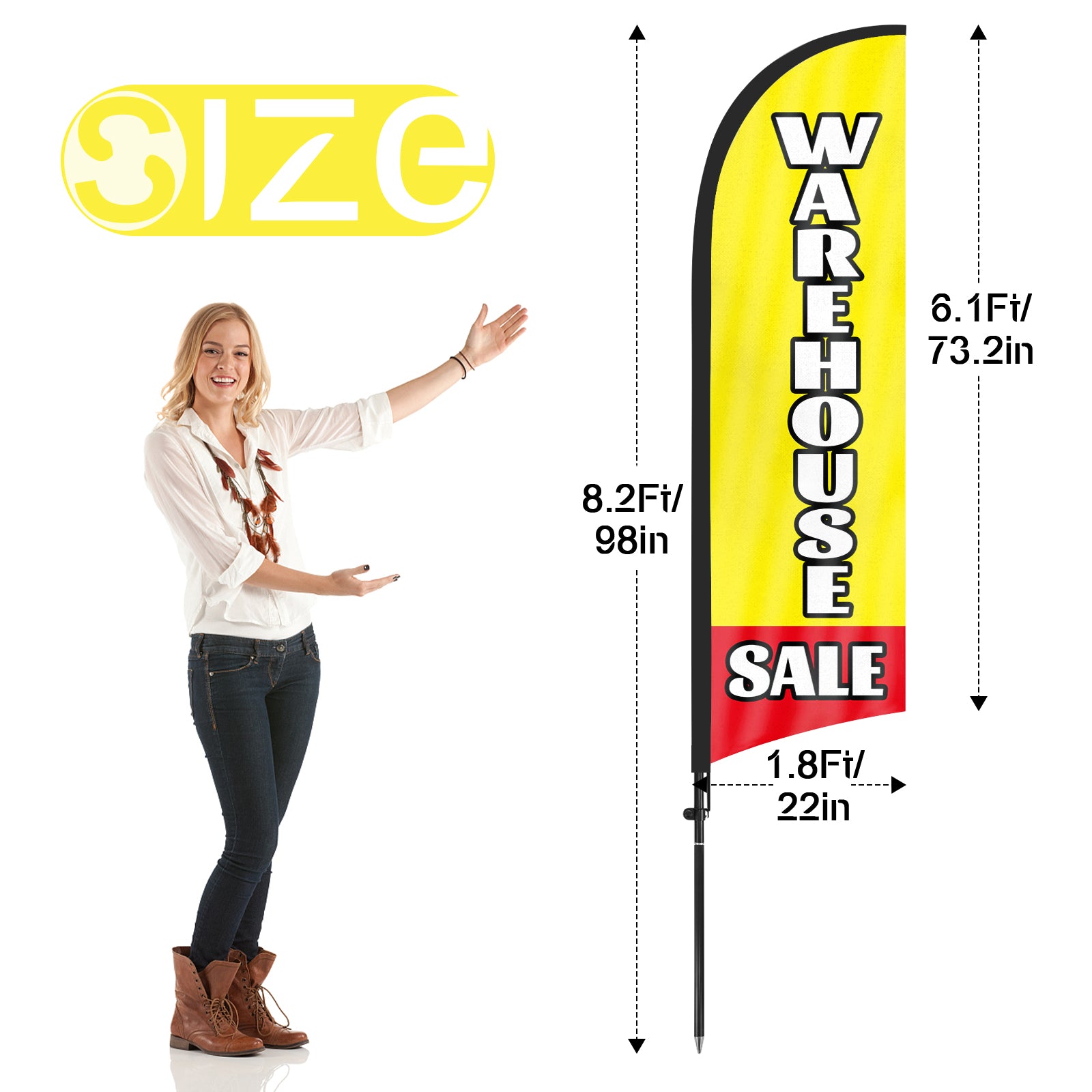 8Ft Warehouse Sale Yellow Swooper Flag Feather Flag Pole Kit