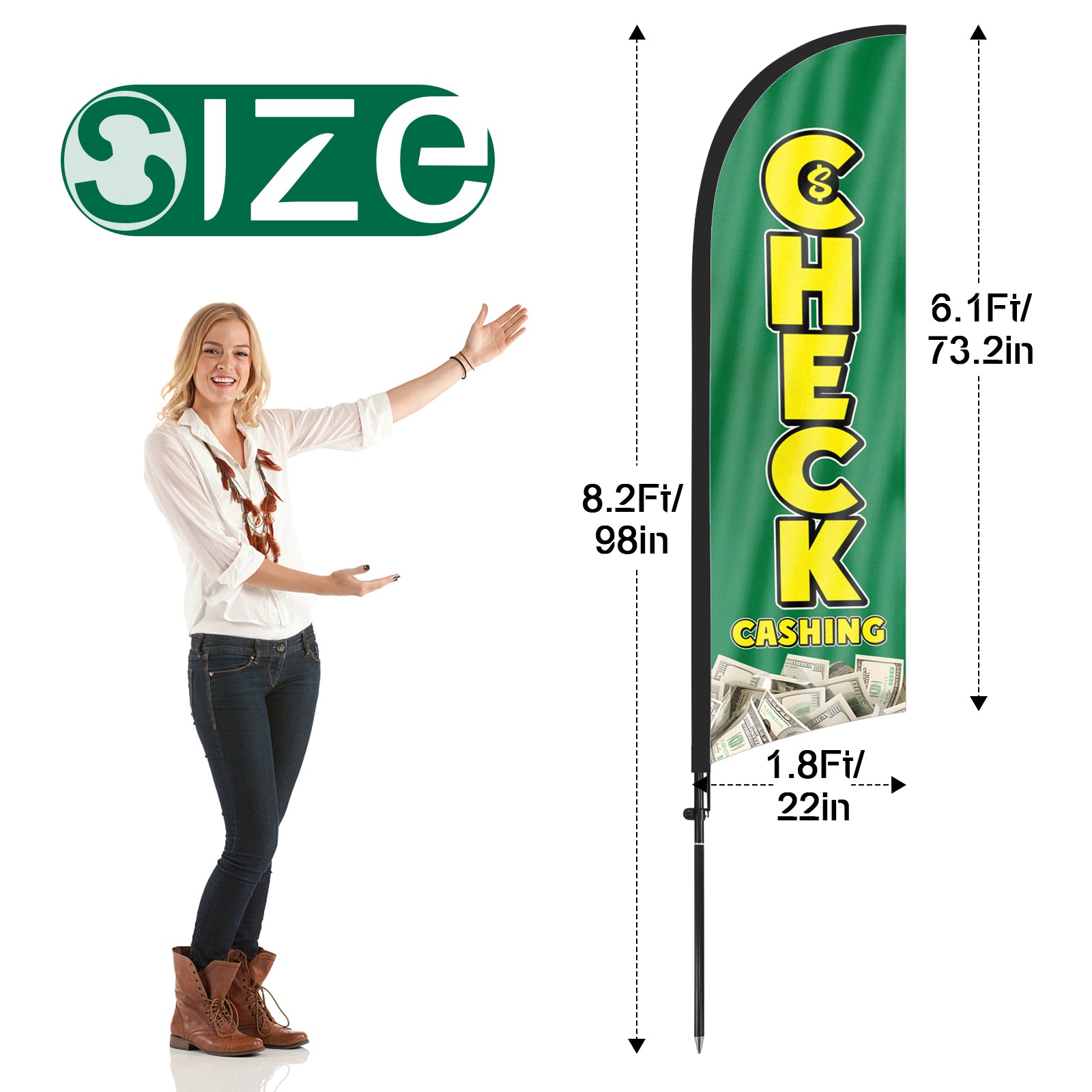 8ft Check Cashing Feather Flag with Pole and Stake