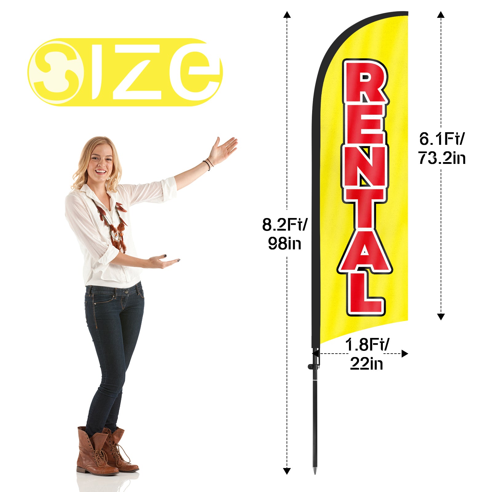 8Ft Rental Yellow Swooper Flag Feather Flag Pole Kit