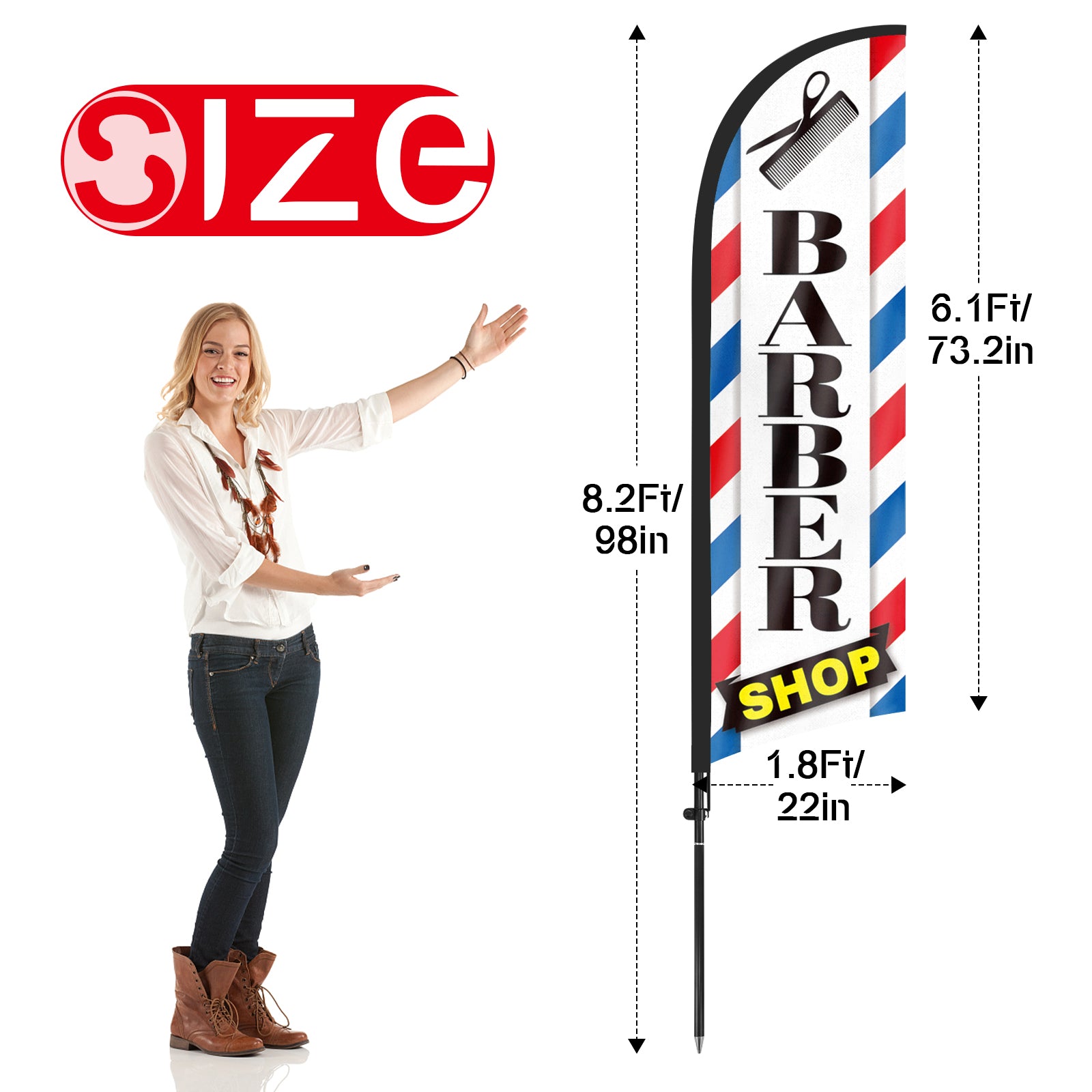 8Ft Barber Shop 05 Feather Flag Kit for Barbershop Business
