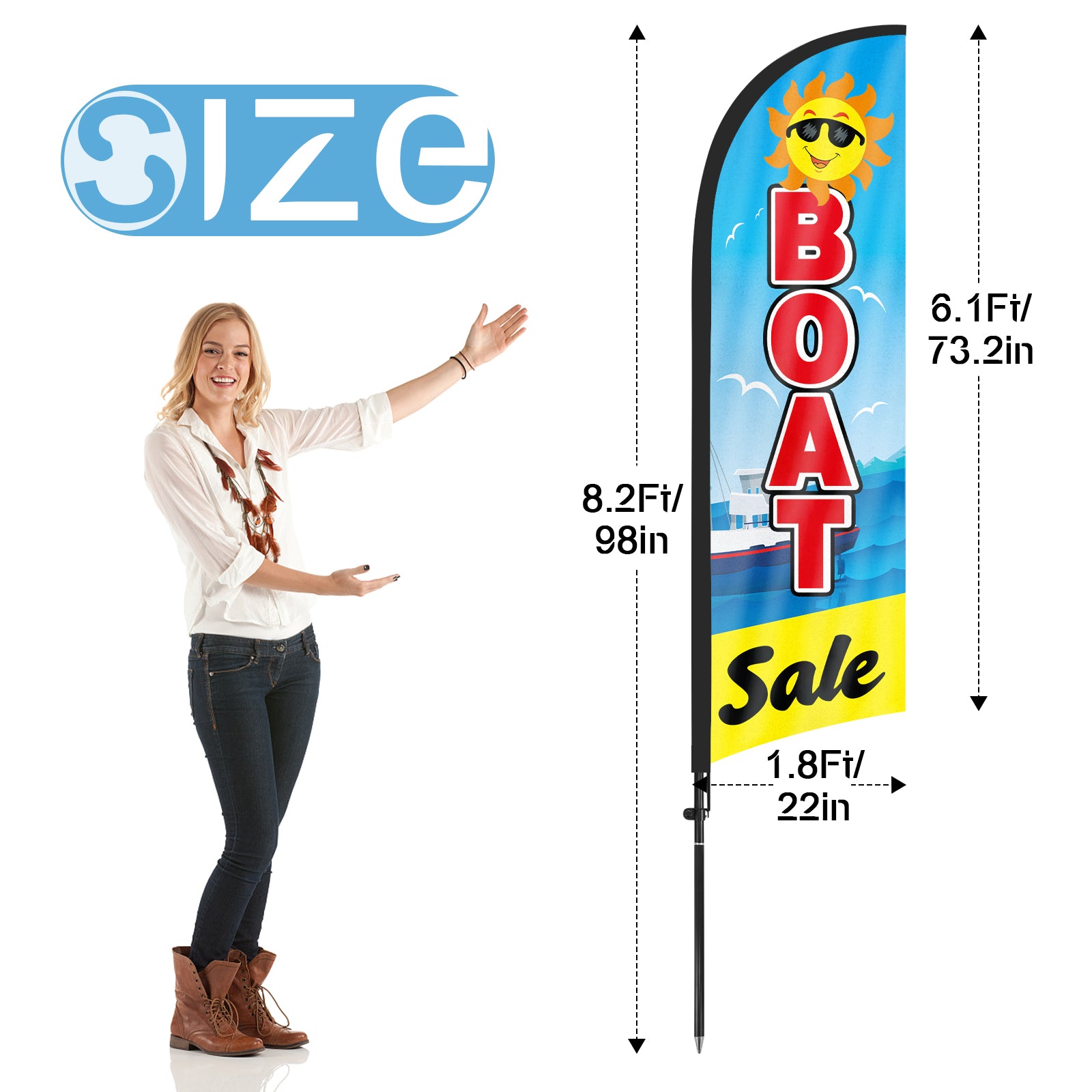 8ft Boat Sale Blue Feather Flag with Pole and Stake