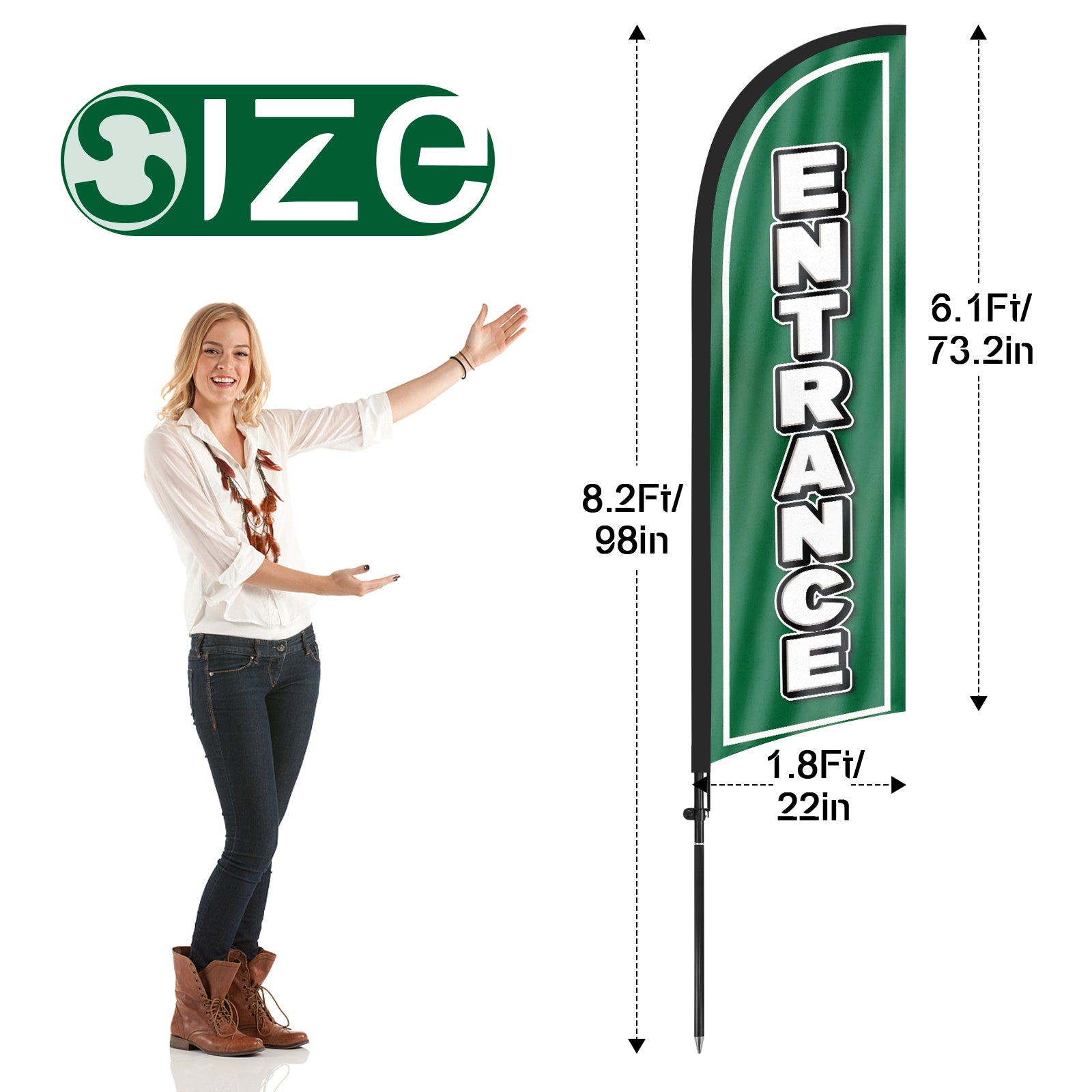 8Ft Entrance Green Feather Flag with Pole & Stake
