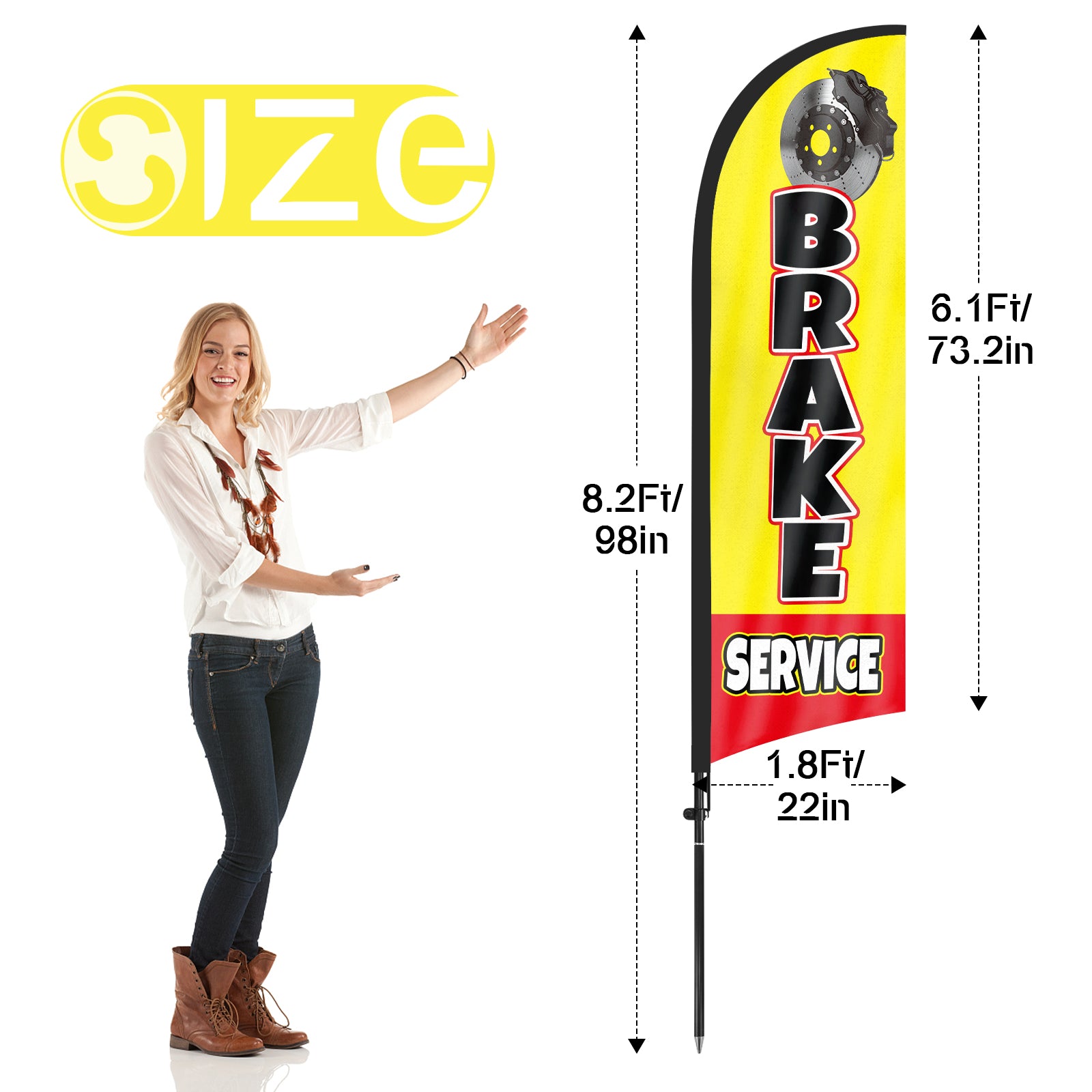 8ft Brake Service Yellow Feather Flag Pole Kit