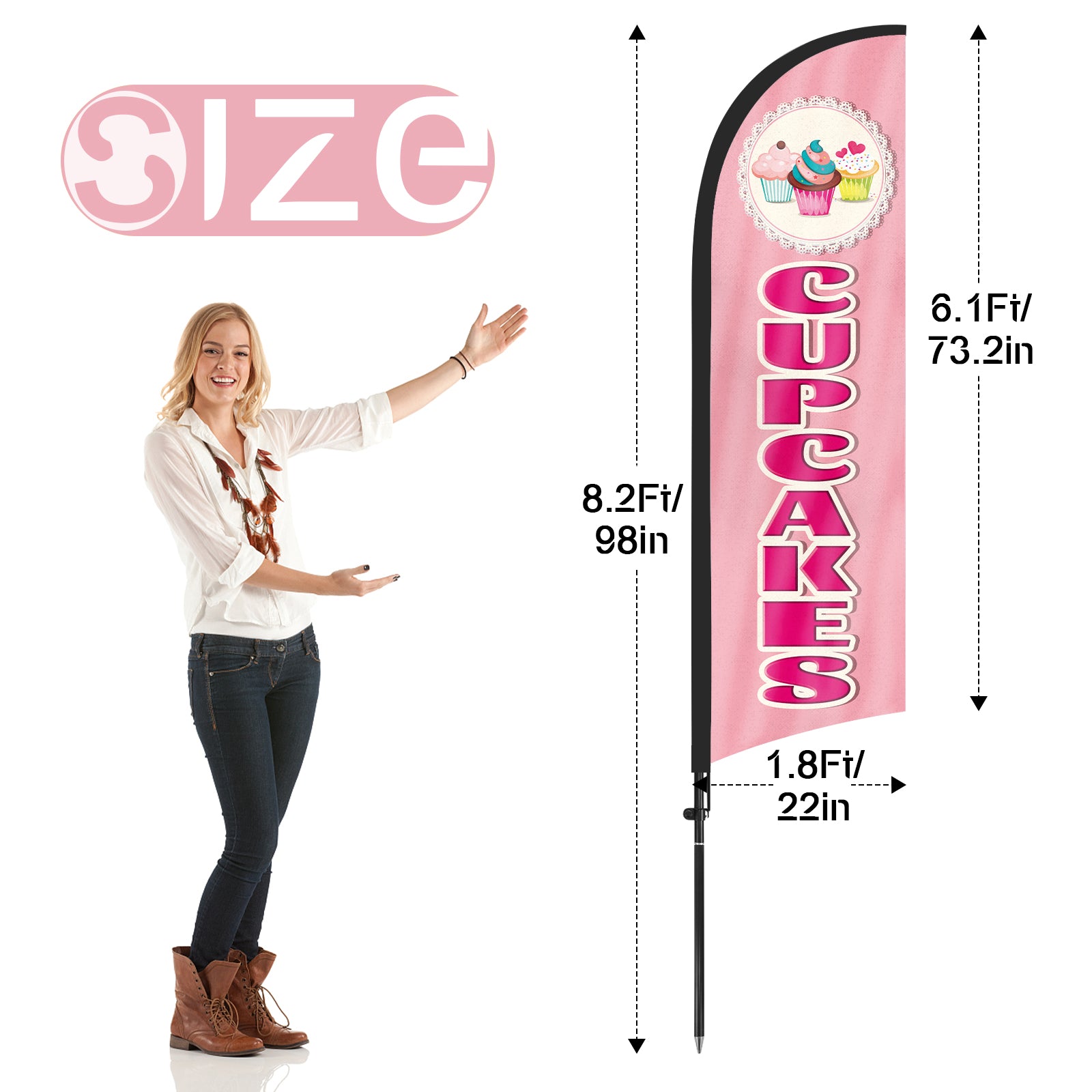 Cupcake Sign-8ft Cupcakes Feather Flag Kit with Pole and Stake