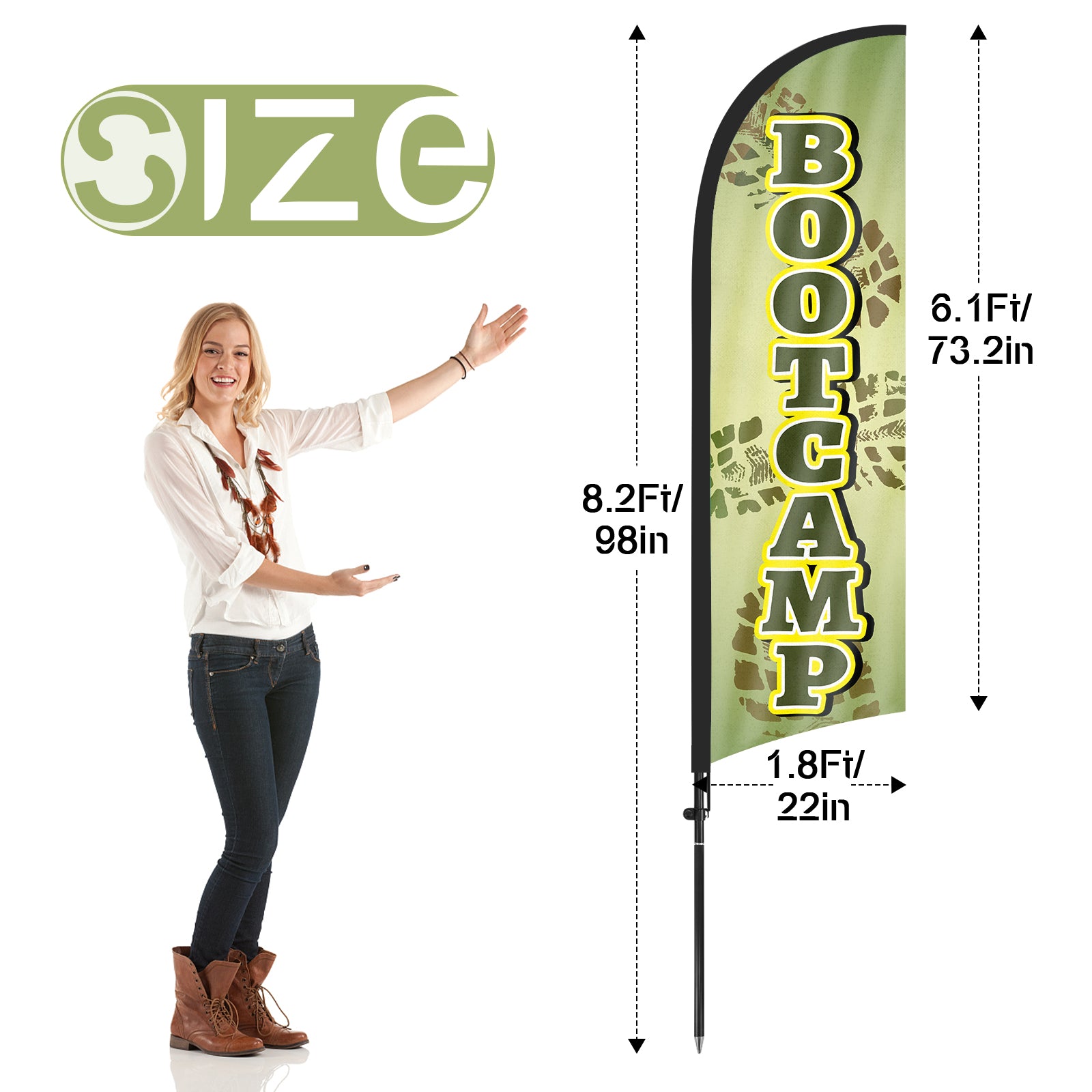 8Ft Bootcamp Feather Flag with Pole & Stake