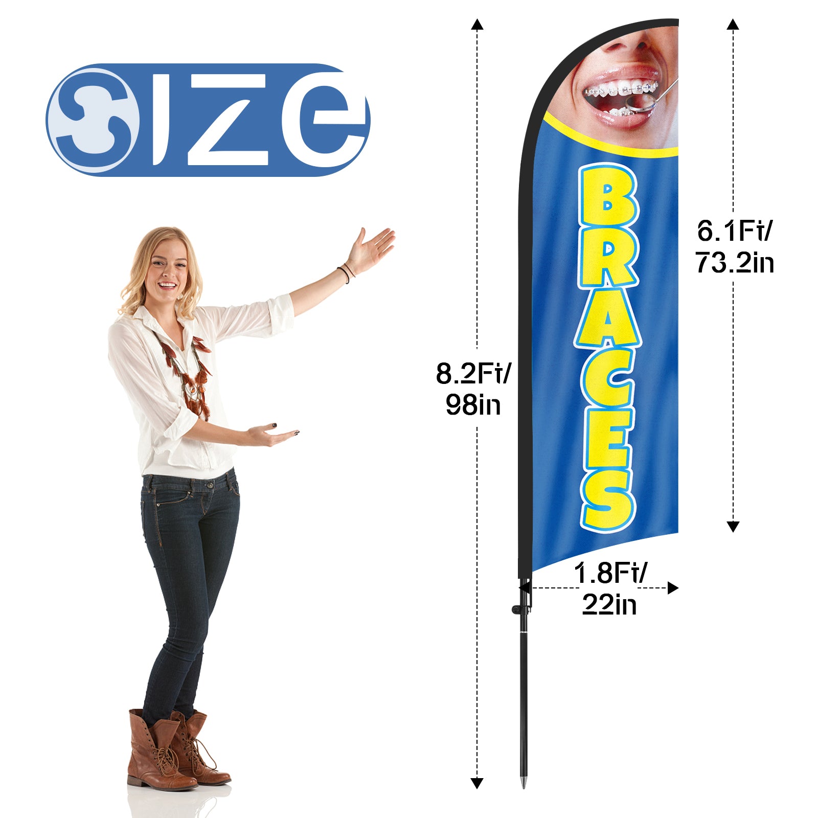 8ft Braces Blue Feather Flag with Pole and Stake