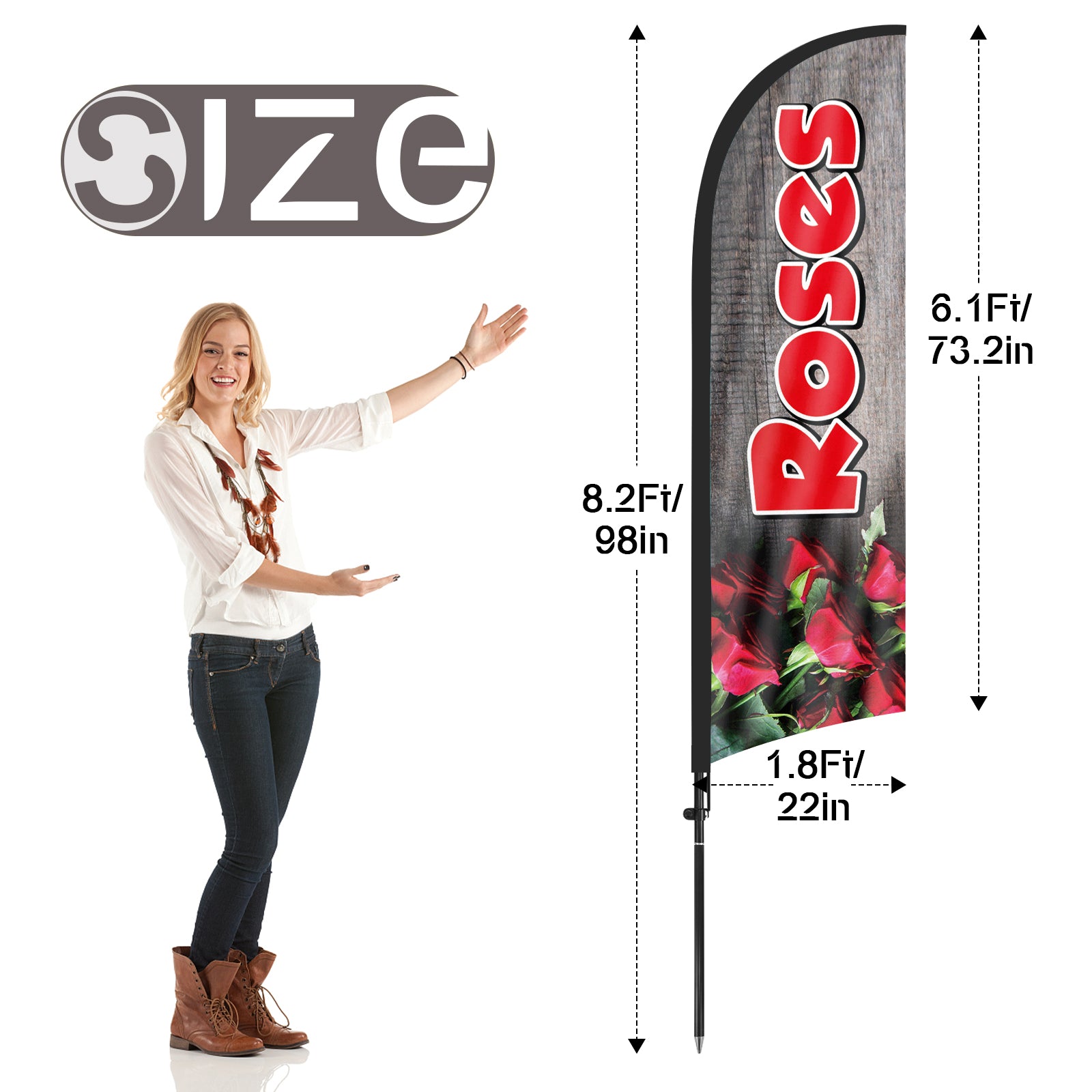 8FT Roses Gray Feather Flag Pole Kit