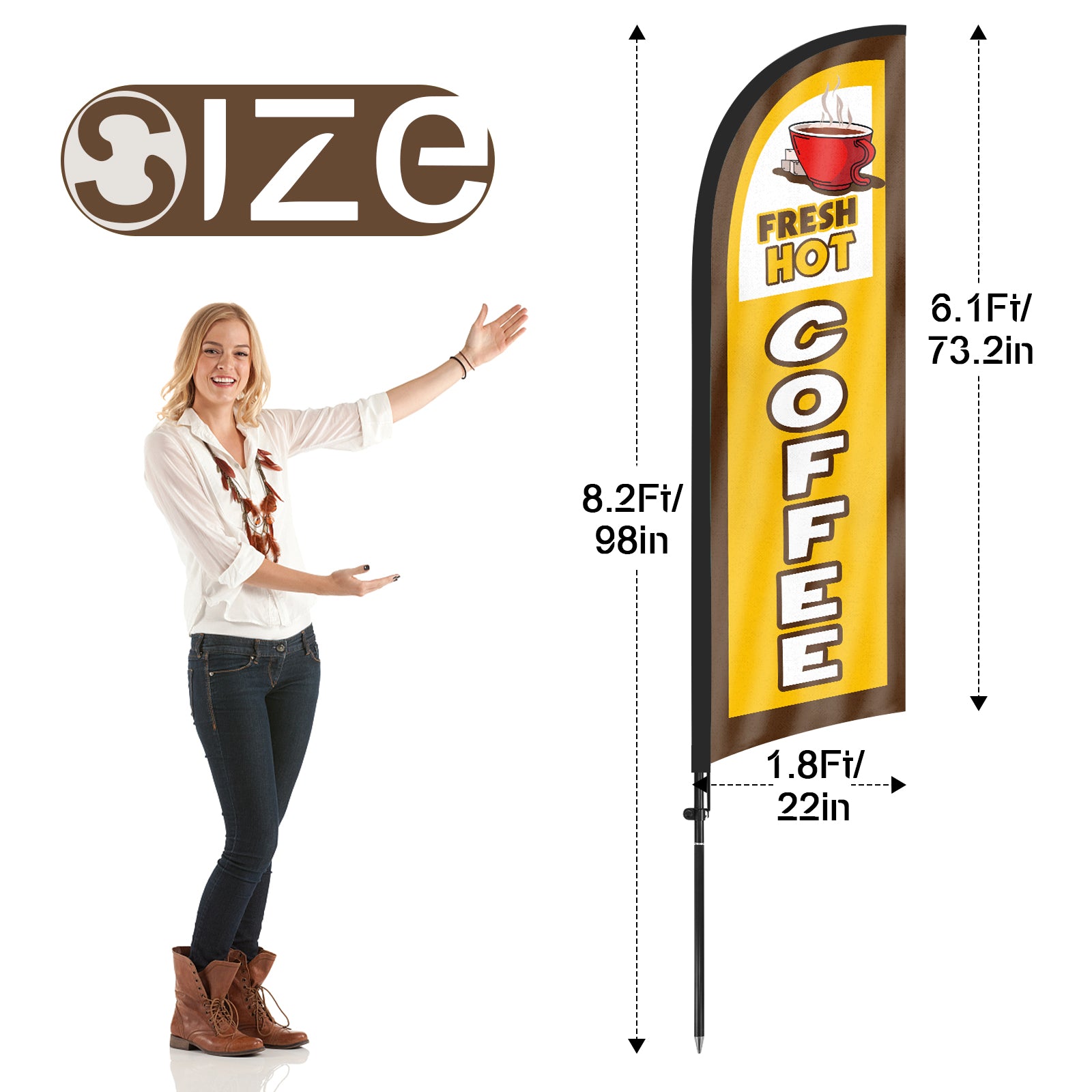 8ft Hot Coffee Feather Flag with Pole and Stake