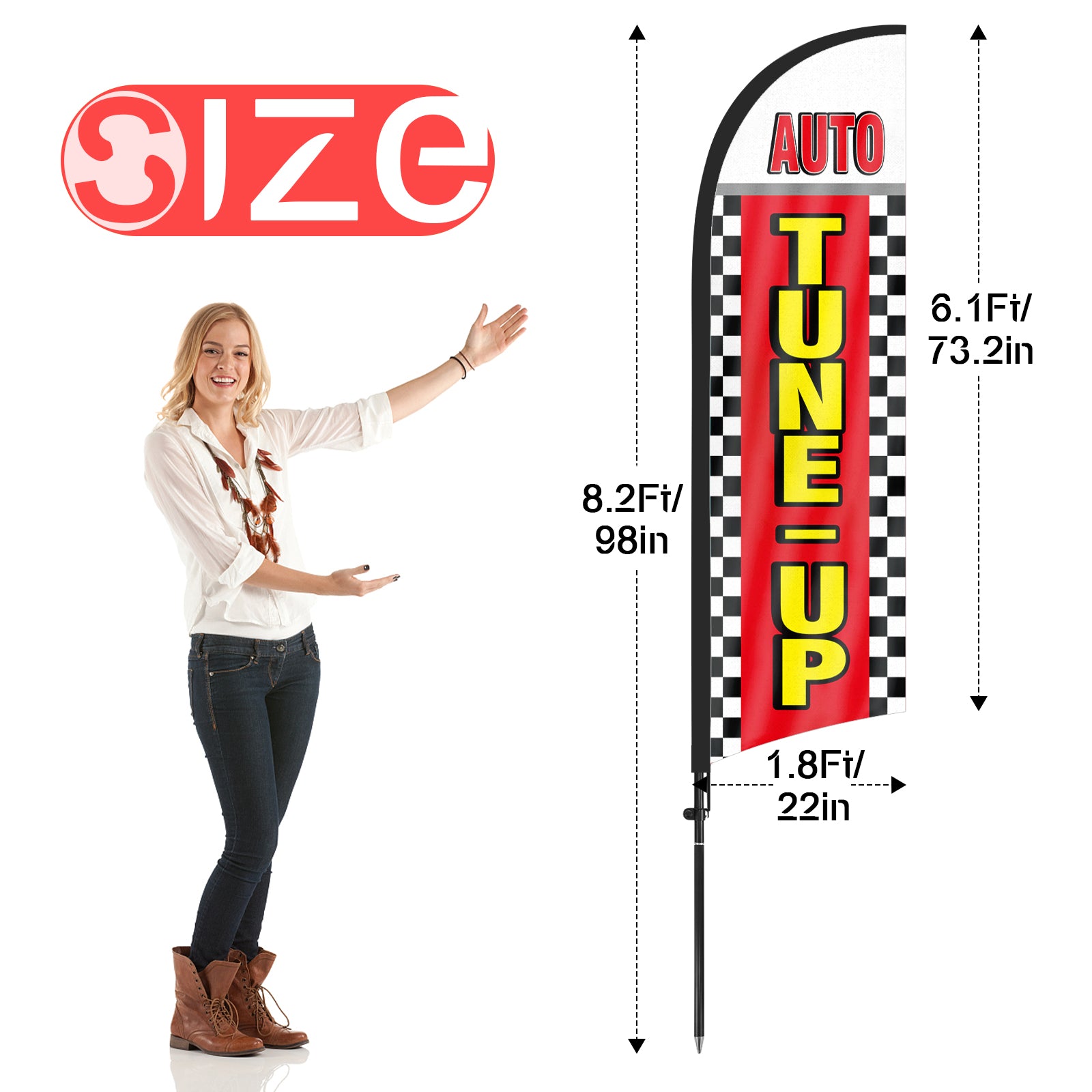 8ft Auto Tune-Up Red Feather Flag with Pole and Stake