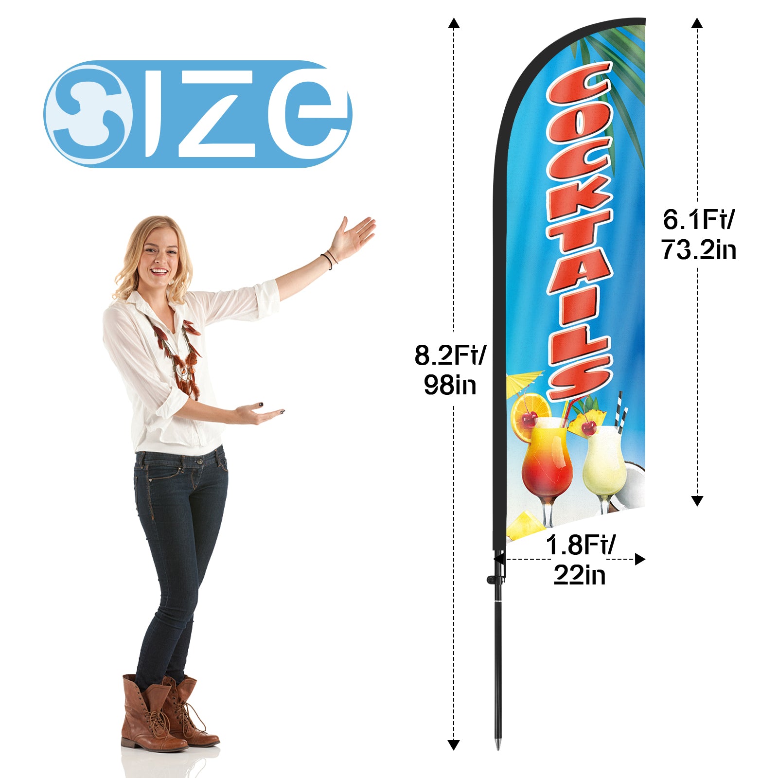 Cocktails Sign–8Ft Feather Flag with Pole & Stake
