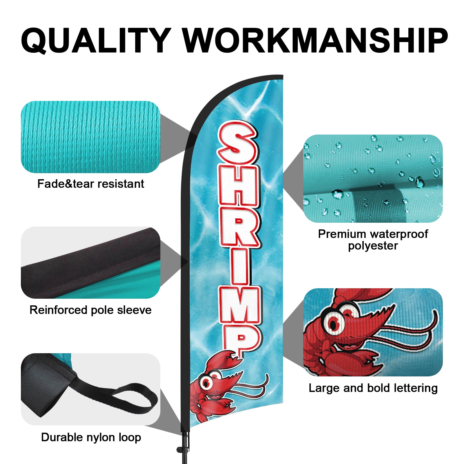 8ft Shrimp Feather Flag with Pole and Stake