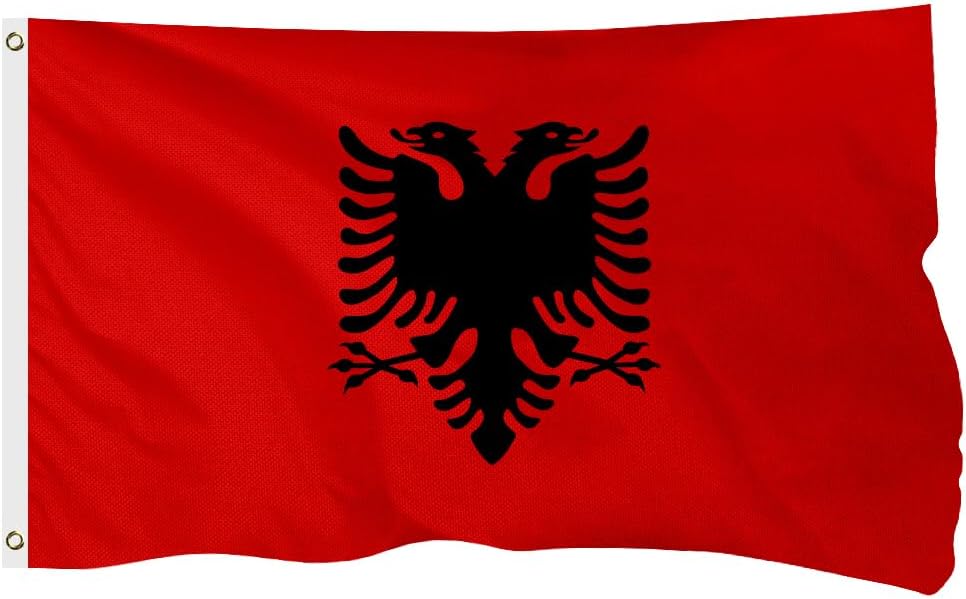 Albania Albanian Flag for Outside, 400D Heavy Duty Polyester, Double-Sided Printing, Quadruple Stitched Fly Hem, Fade Resistant, 2 Brass Grommets