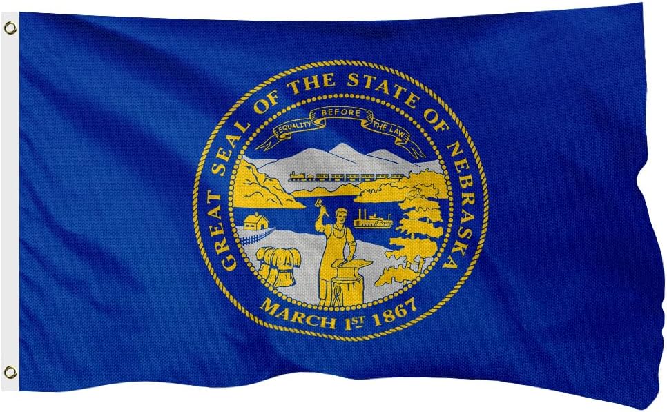 Nebraska State Flag for Outside, 400D Heavy Duty Polyester, Double-Sided Printing, Quadruple Stitched Fly Hem, Fade Resistant, 2 Brass Grommets